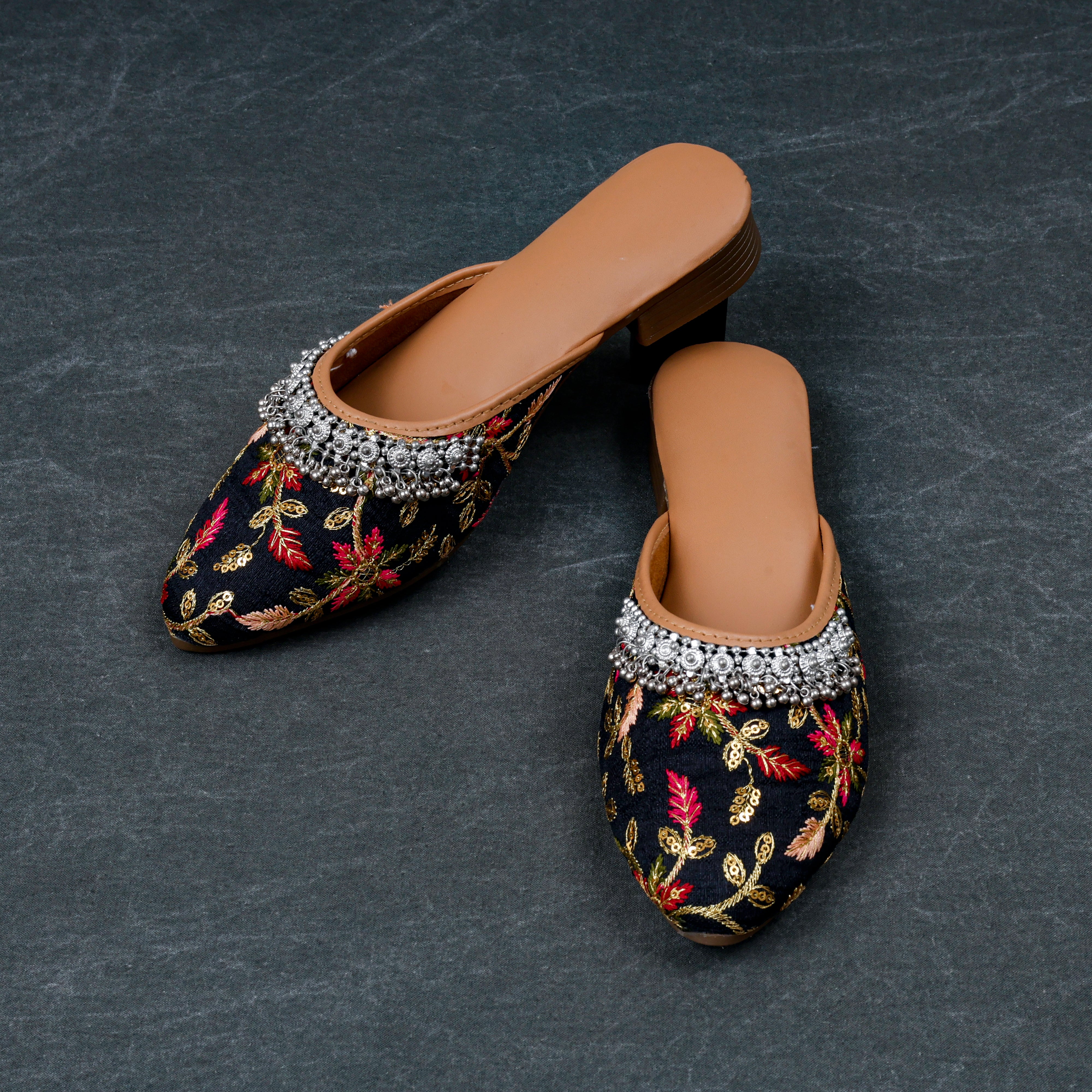 Black Soft Fabric Almond Mules