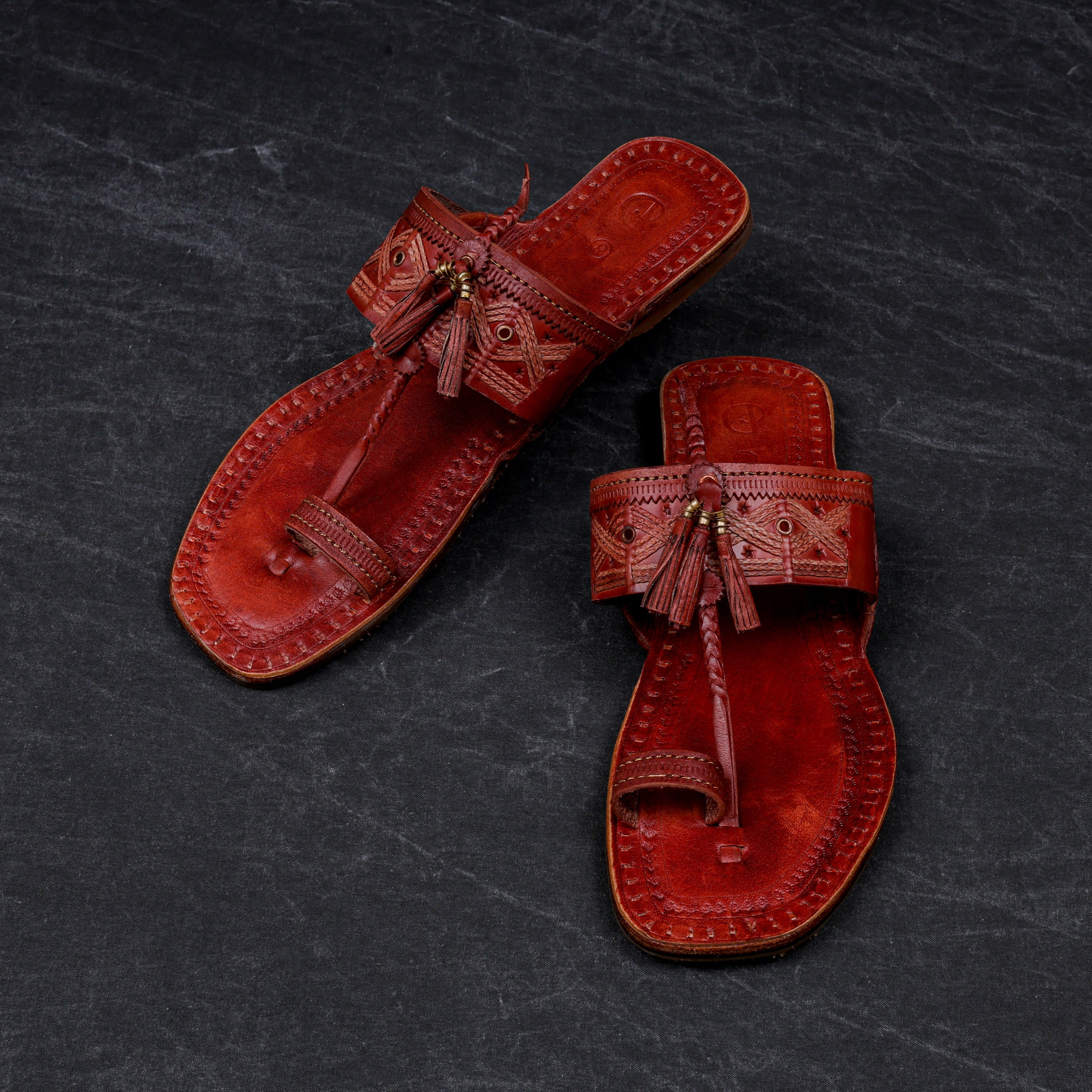 Dark Camel Leather Kolhapuri Sandals