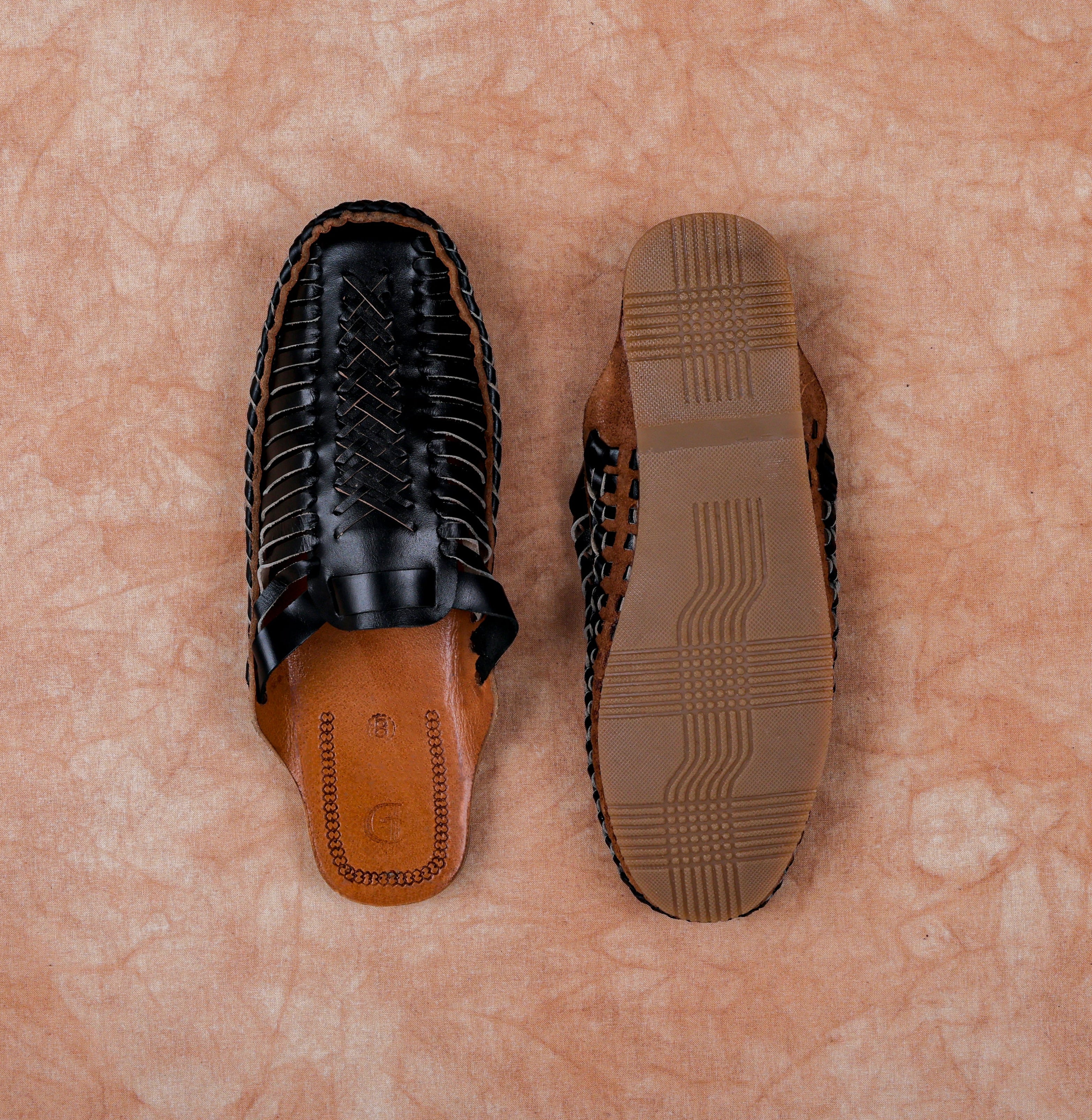 Black Handcrafted Leather Closed Toe Mules