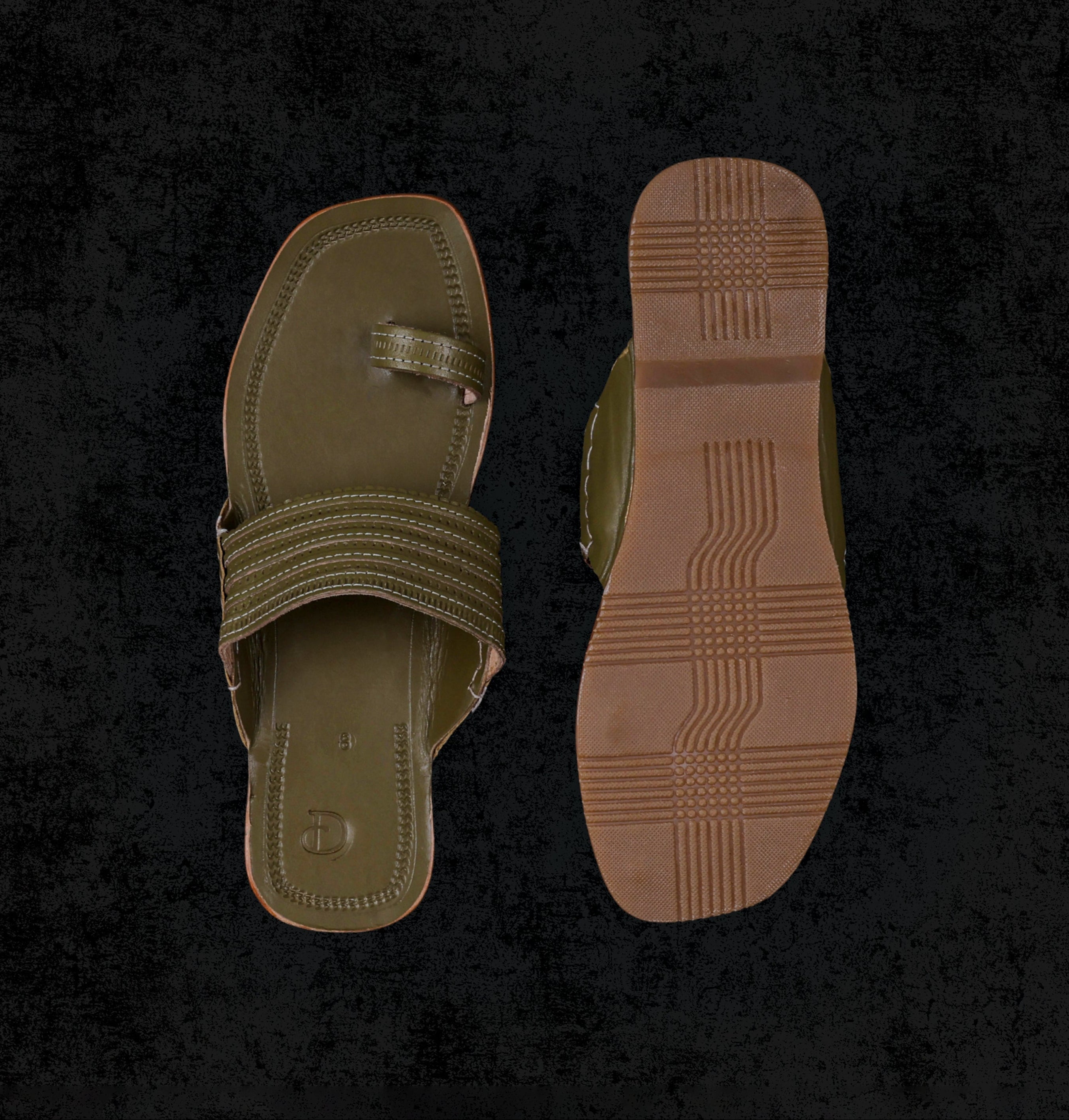 Light Green Artisan Leather Kolhapuri Sandals
