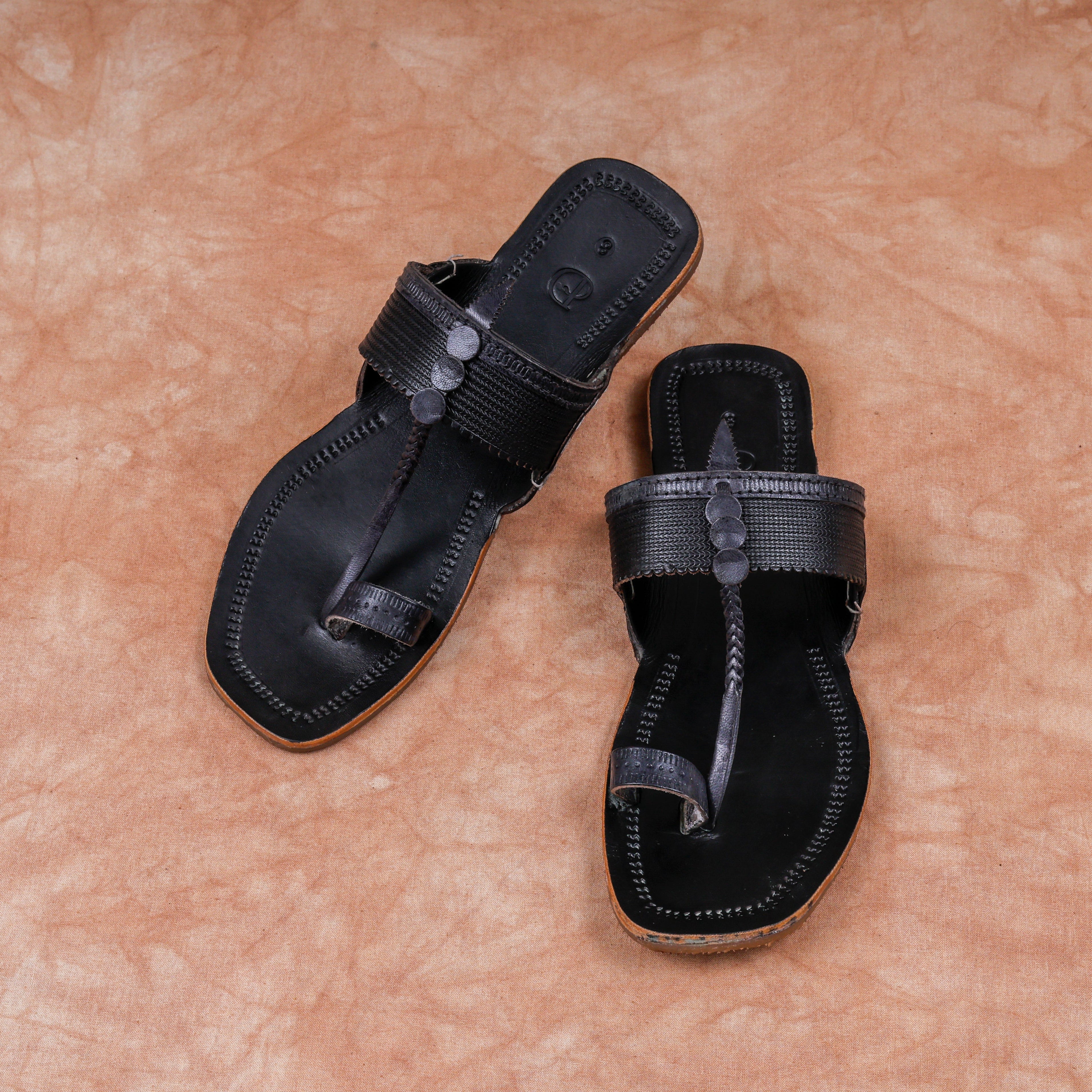 Black Patent Kolhapuri Sandals