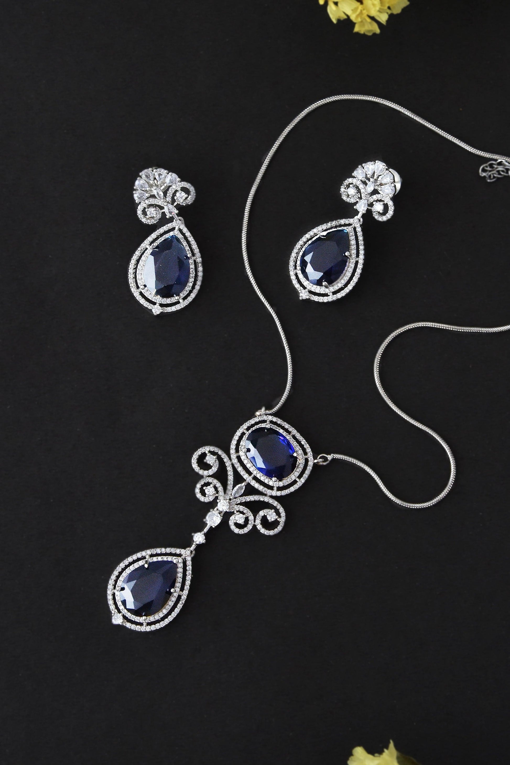 Royal Sapphire Zirconia Necklace Set - Dyulokha