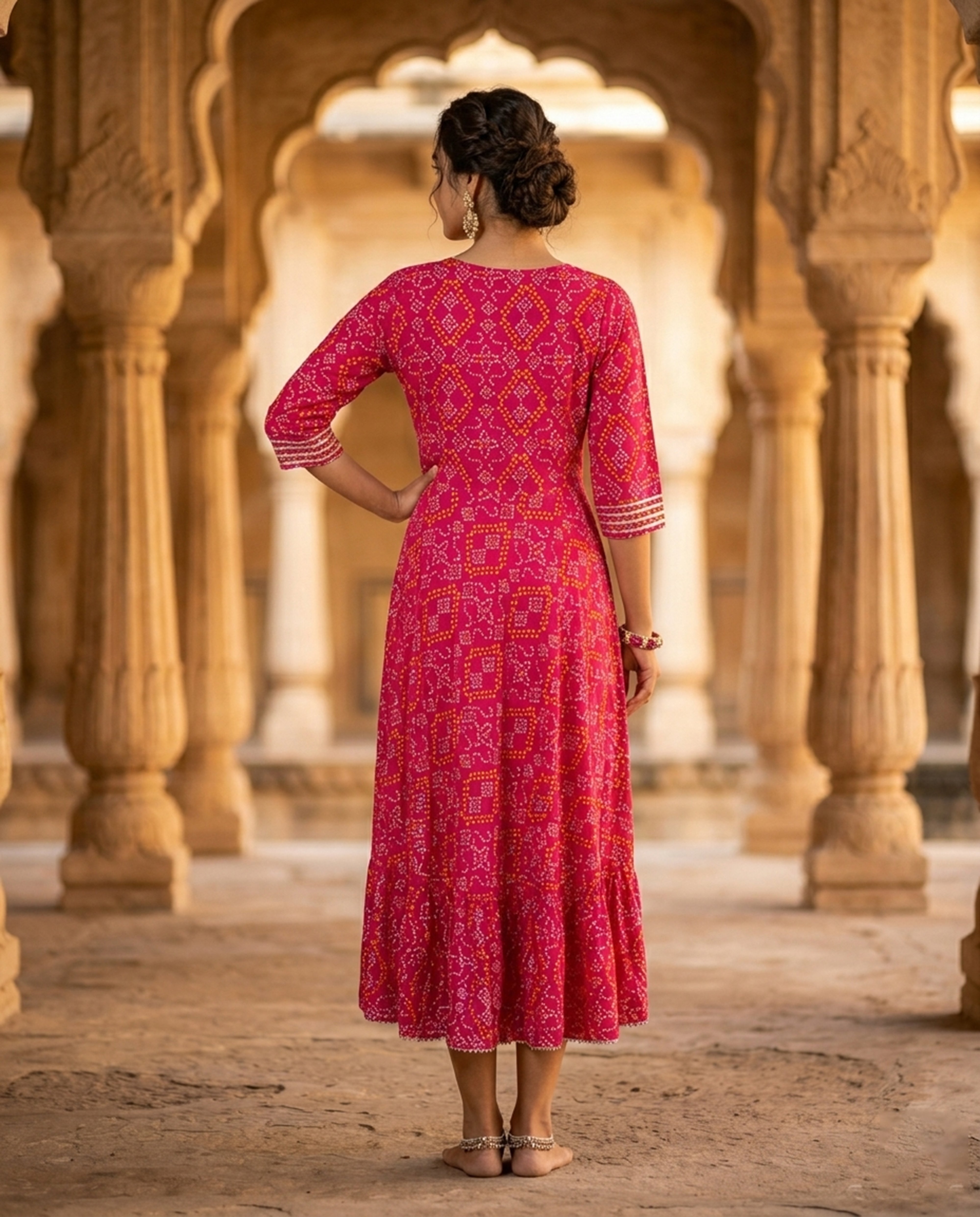 Rani Pink Rayon Gown With Elbow Sleeves