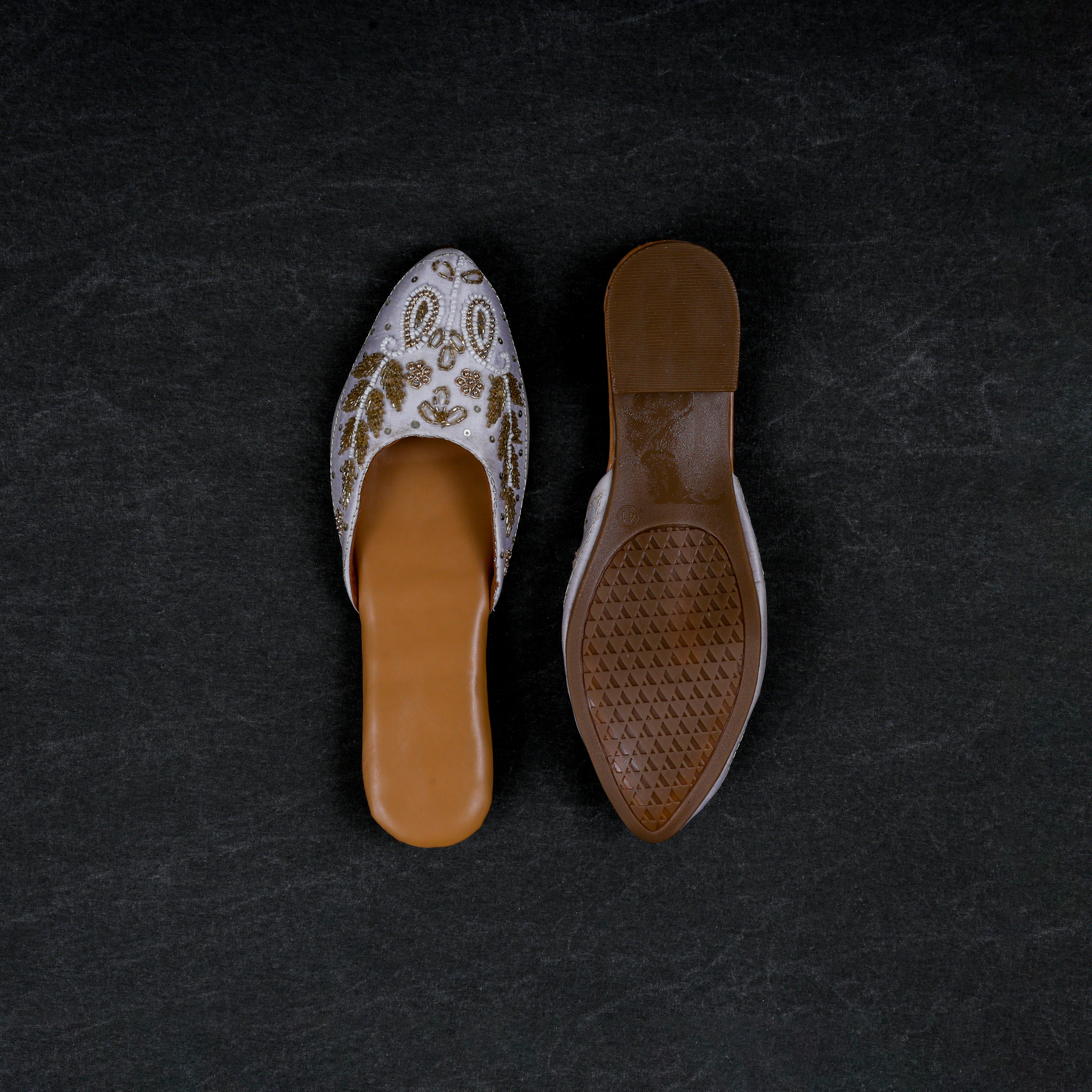 Two Tone Off White Mules With Textured Detail