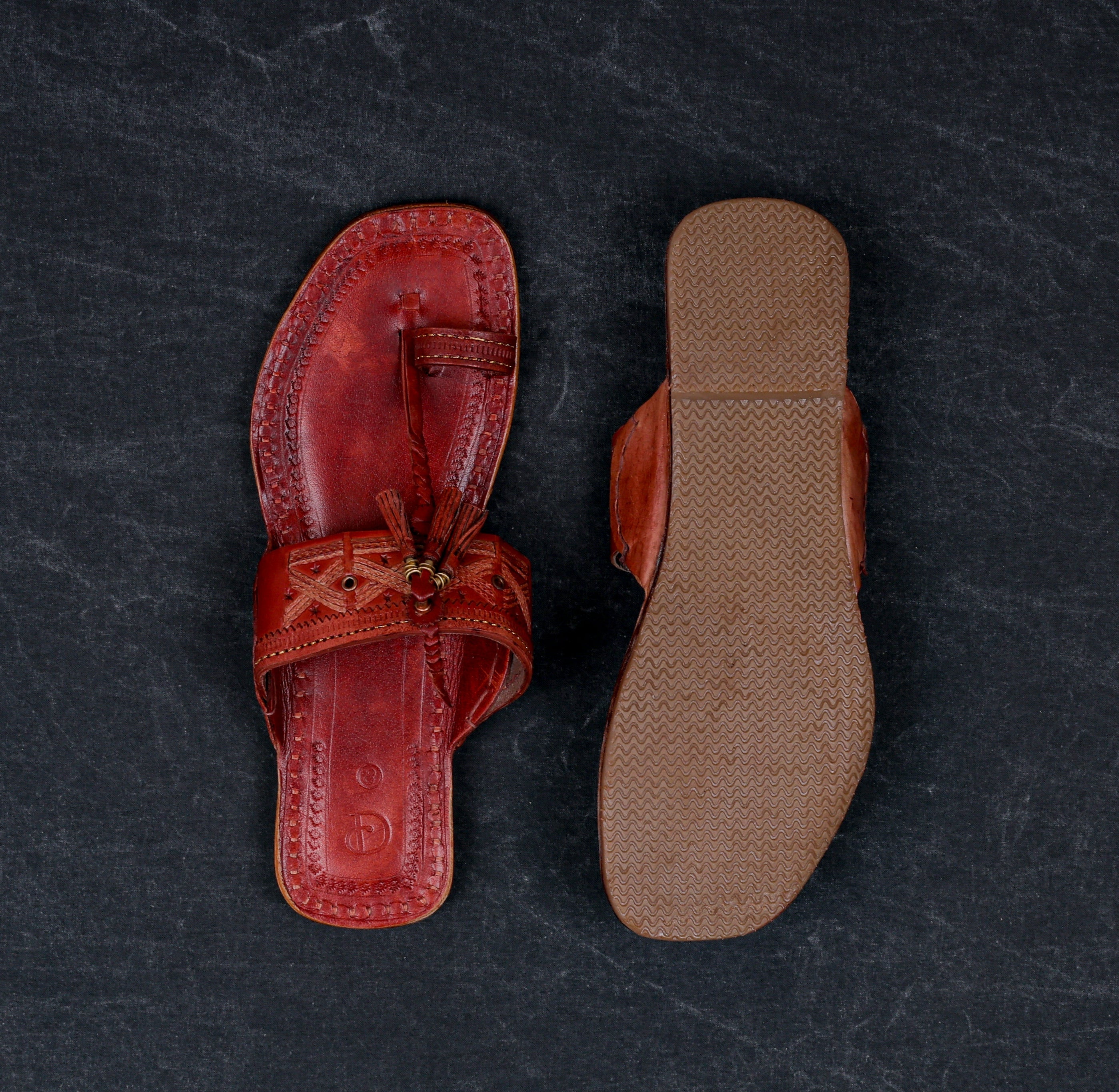 Dark Camel Leather Kolhapuri Sandals