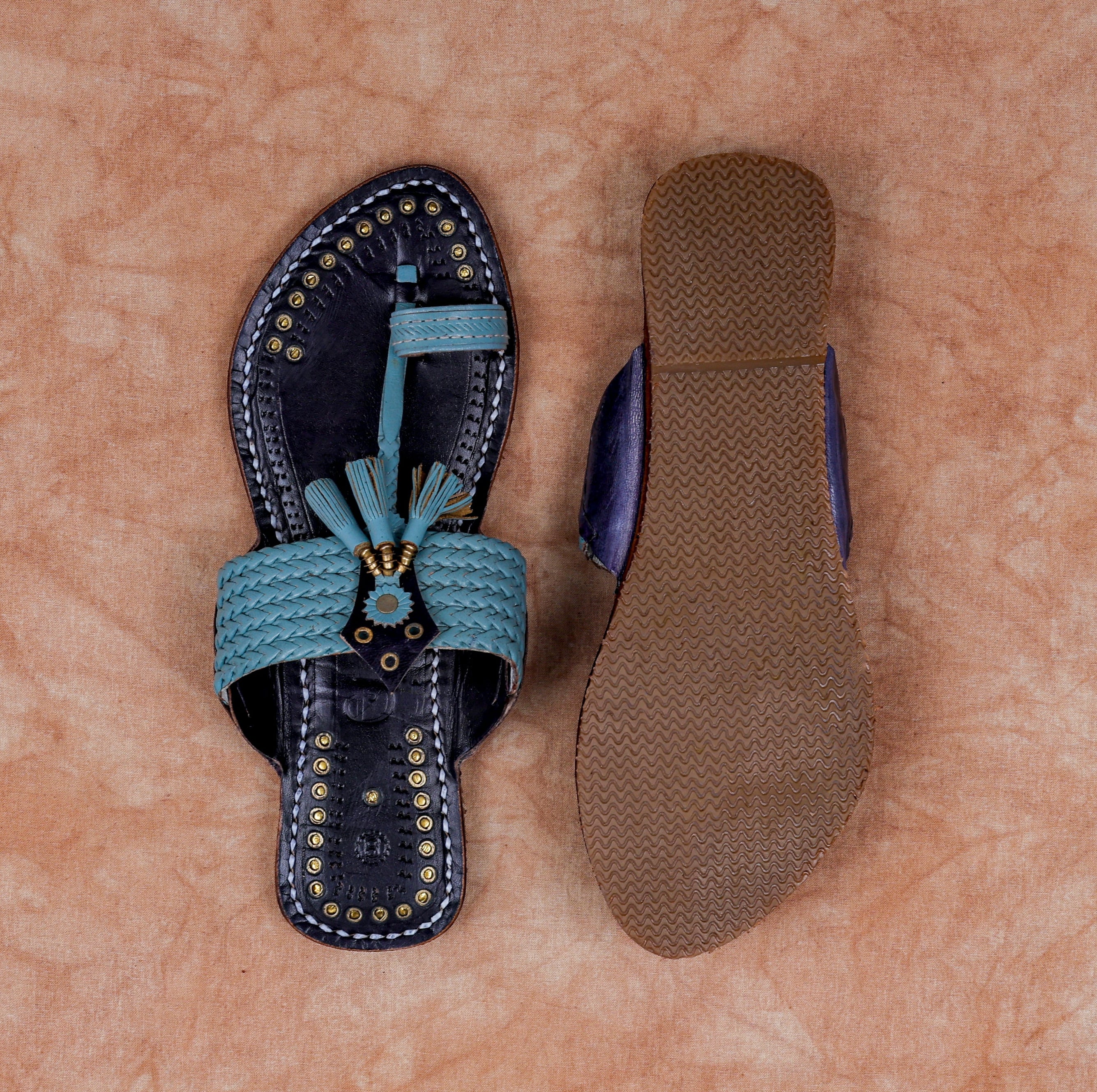 Two Tone Black Artisan Leather Flats