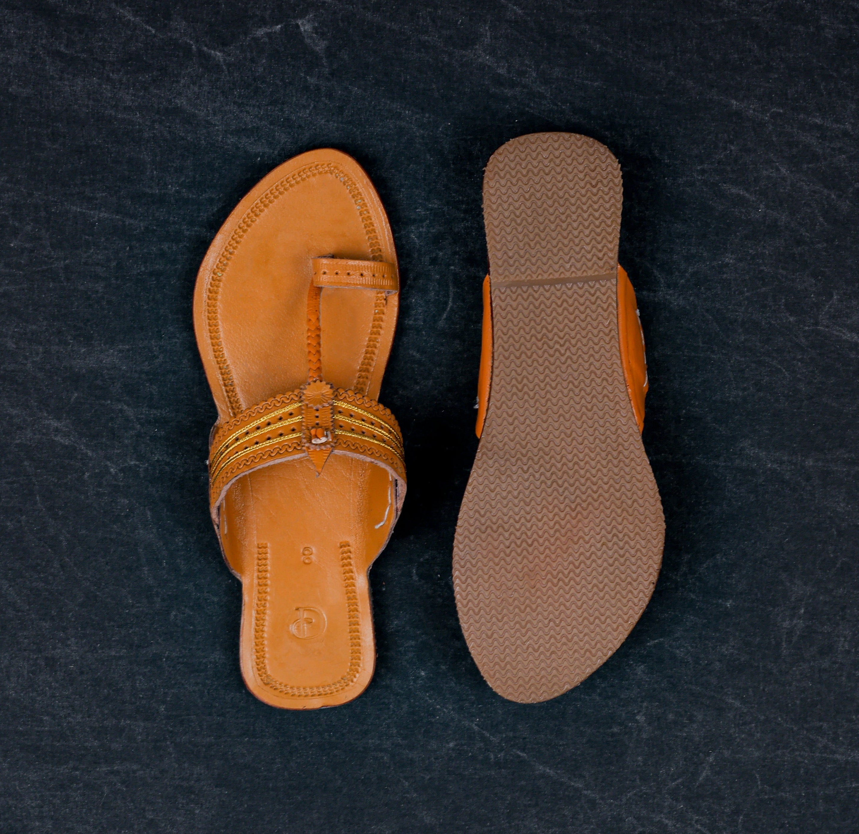 Brown Premium Leather Open Toe Ethnic Flats