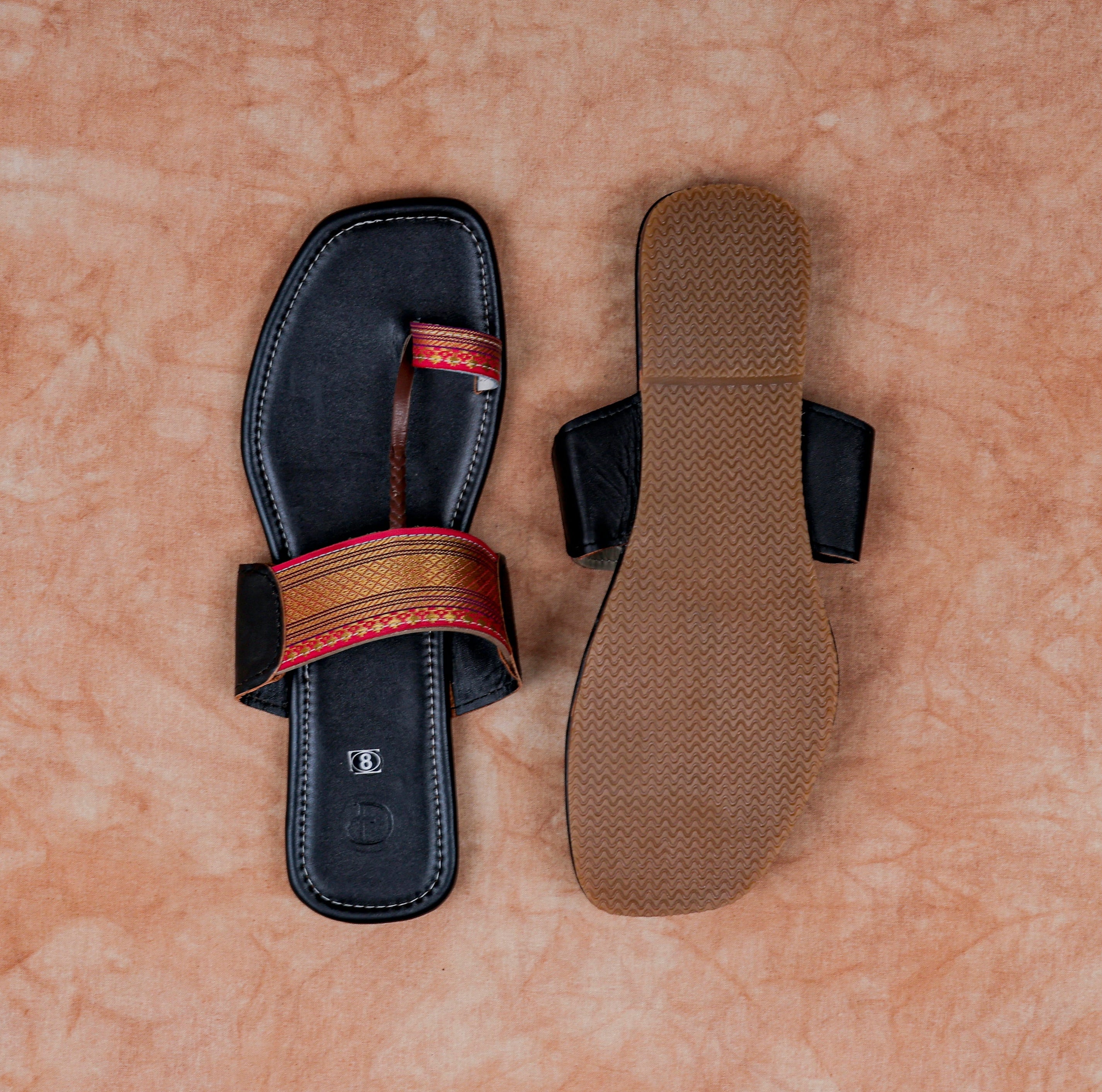 Black Two Tone Artisan Leather Flats