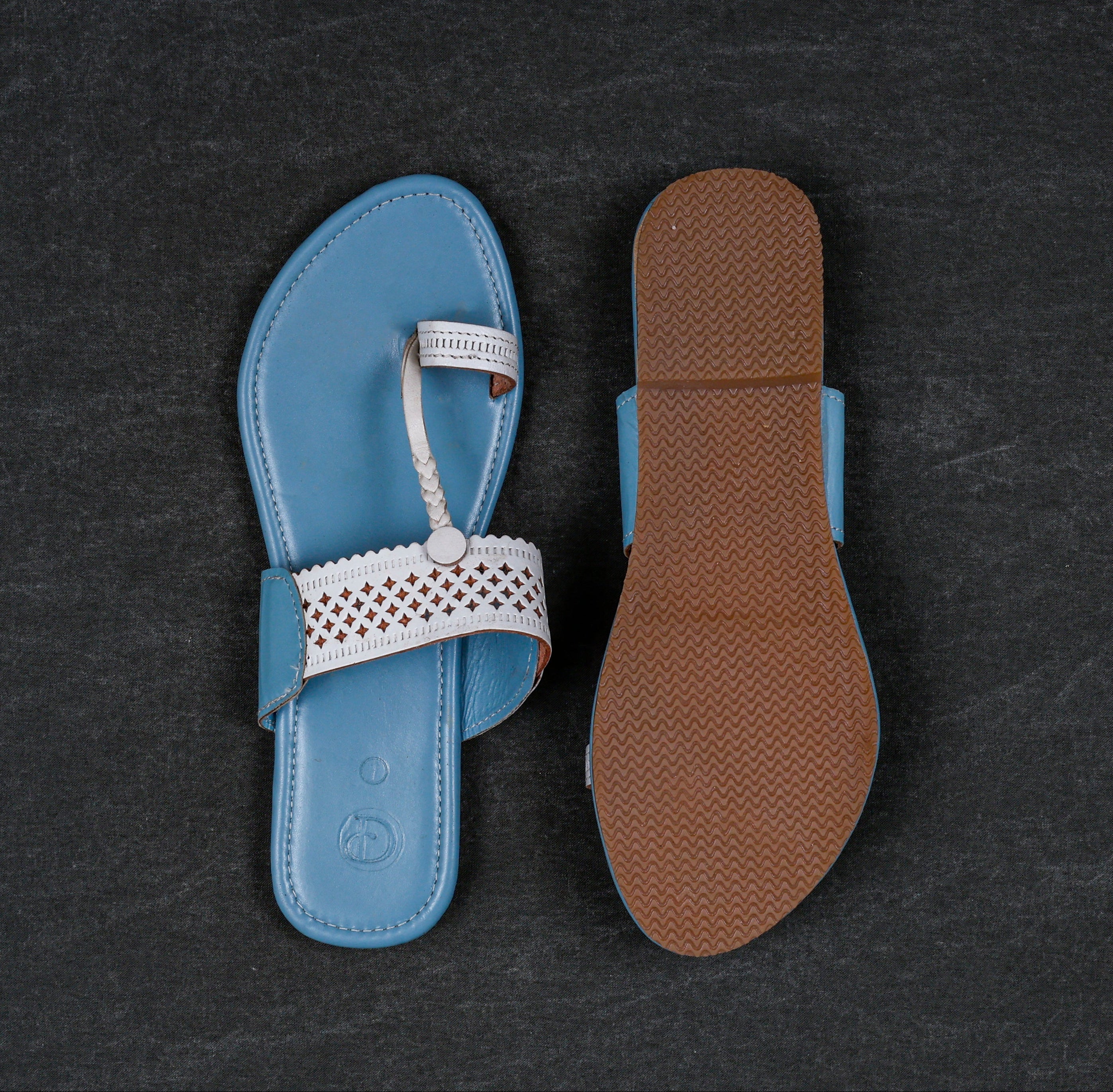 Two Tone Sky Blue Kolhapuri Chappal