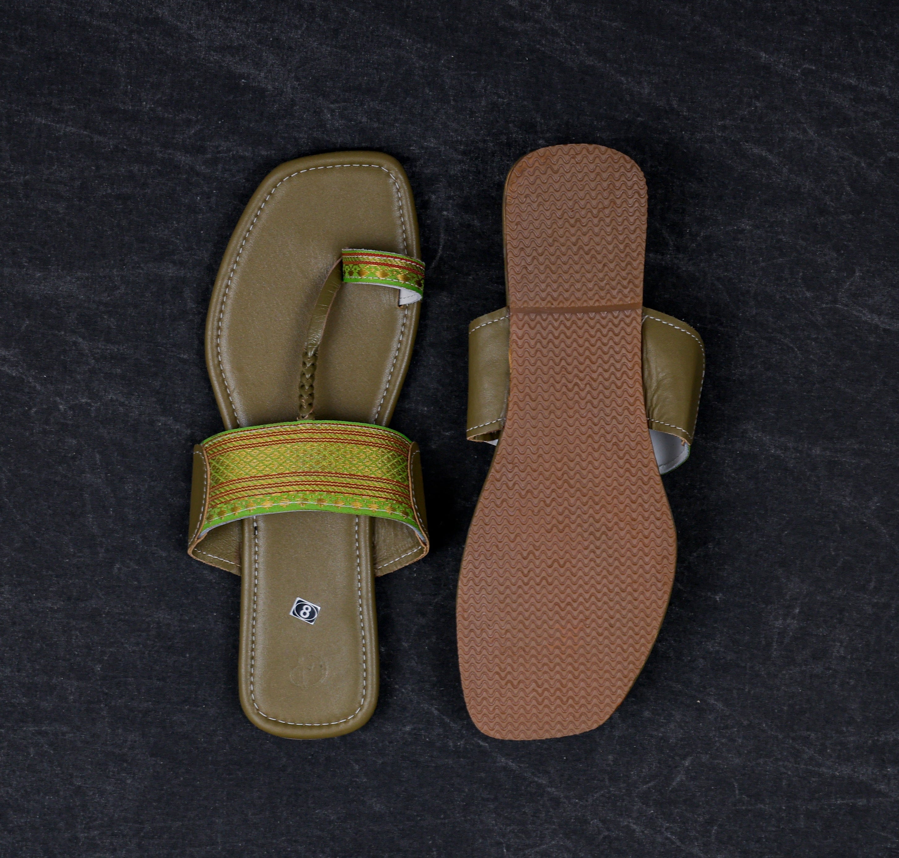 Olive Green Leather Kolhapuri Flats