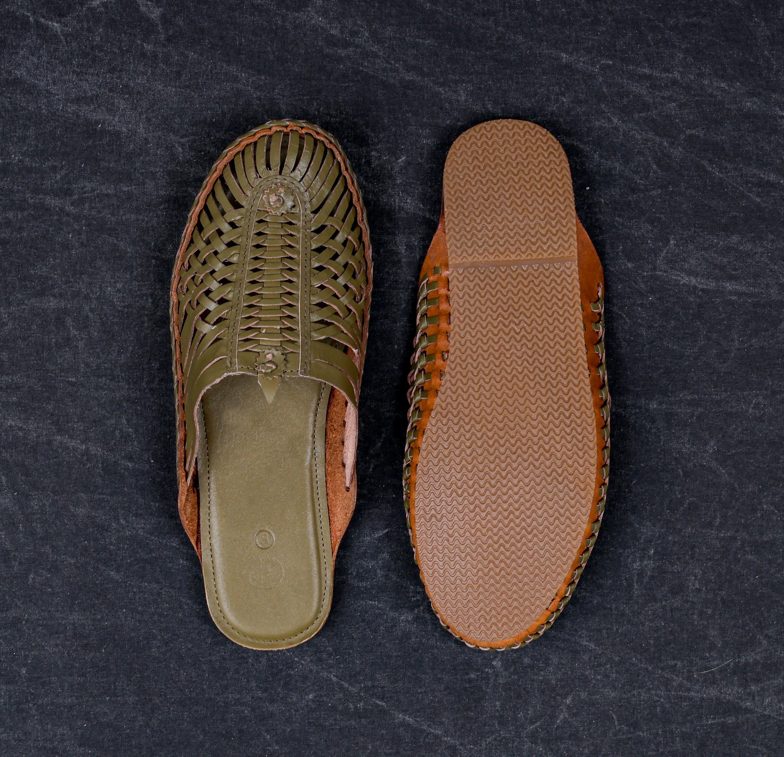 Olive Green Patent Leather Ethnic Mules