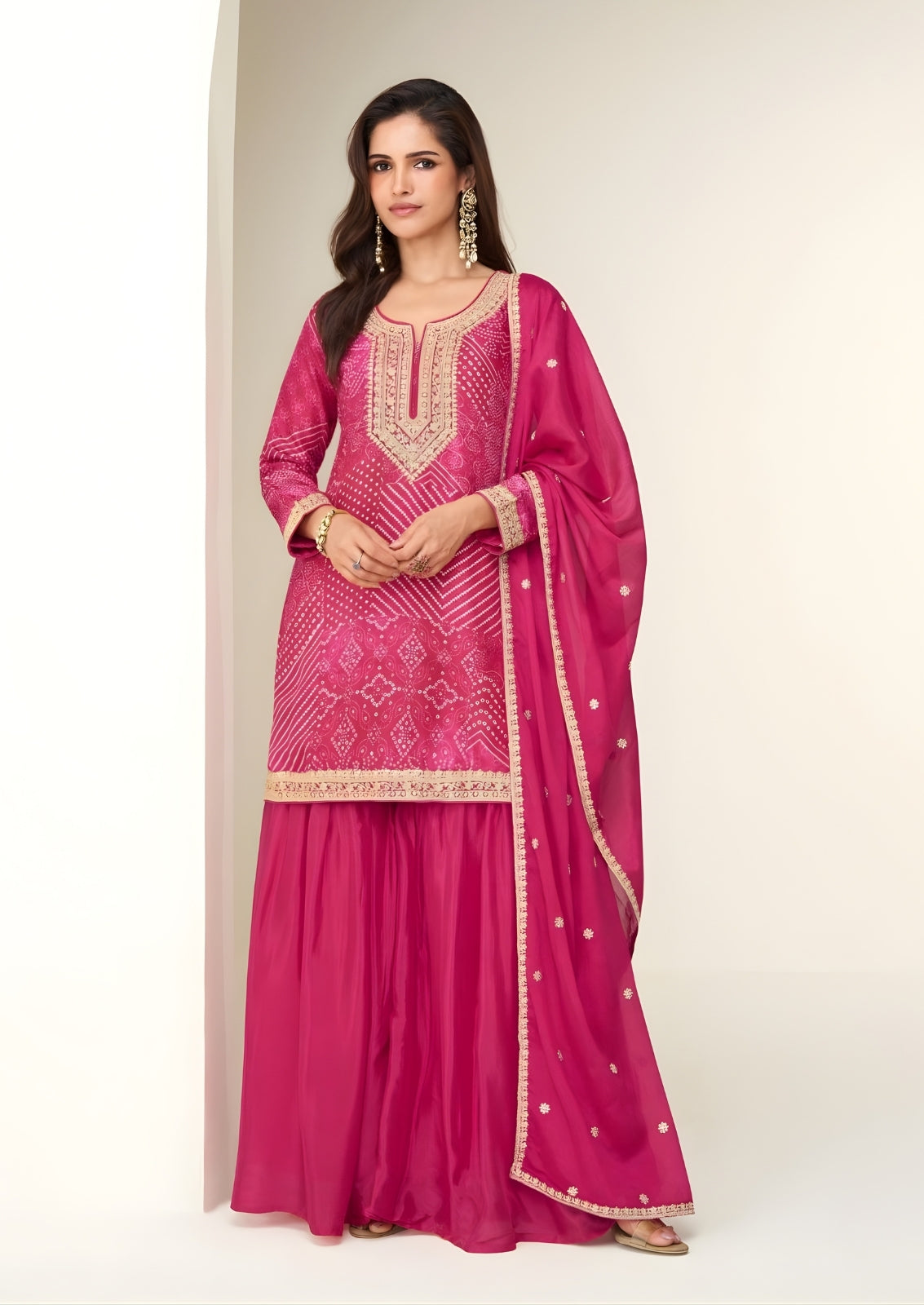Crepe Silk Ensemble with Embroidered Dupatta