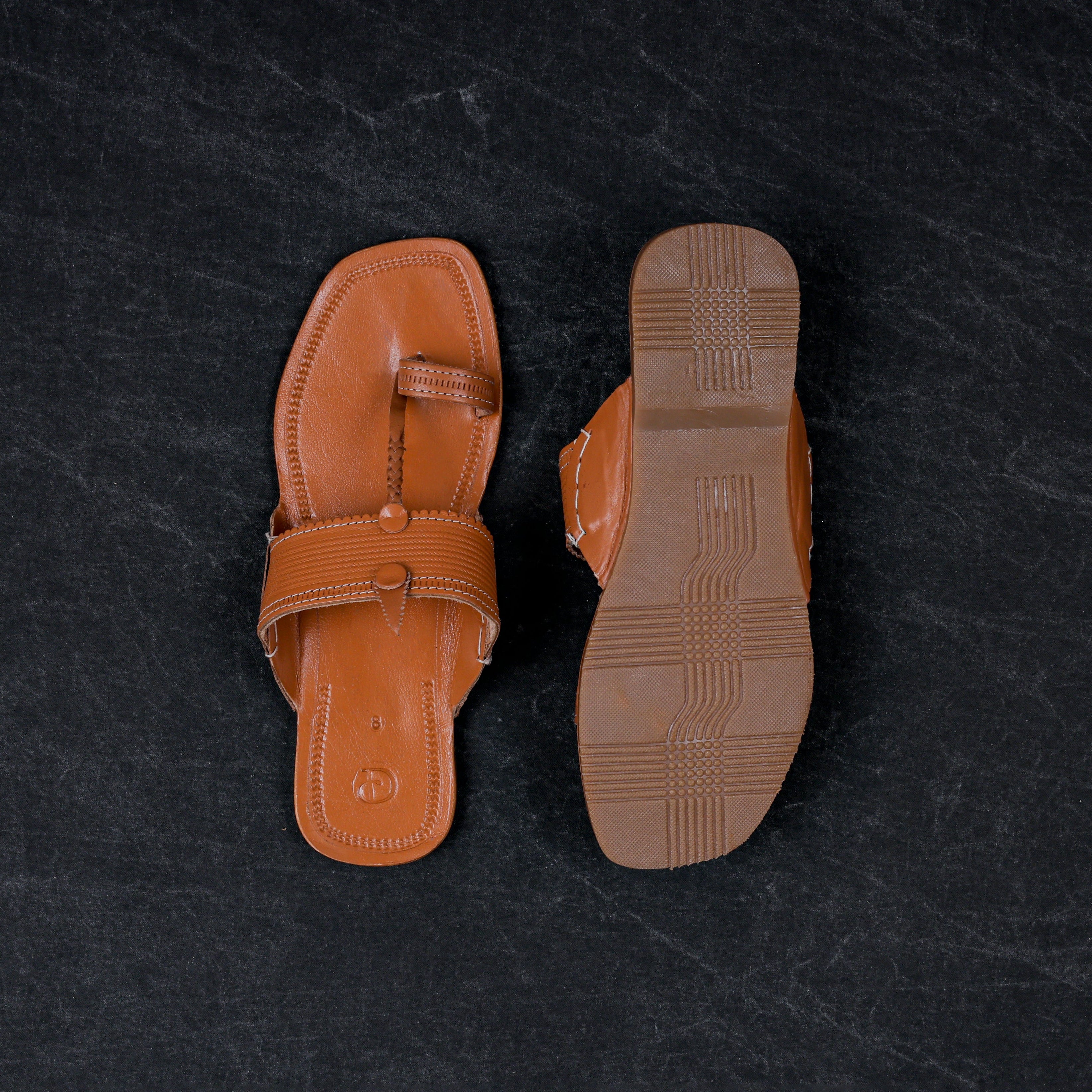 Tan Patent Leather Kolhapuri Sandals