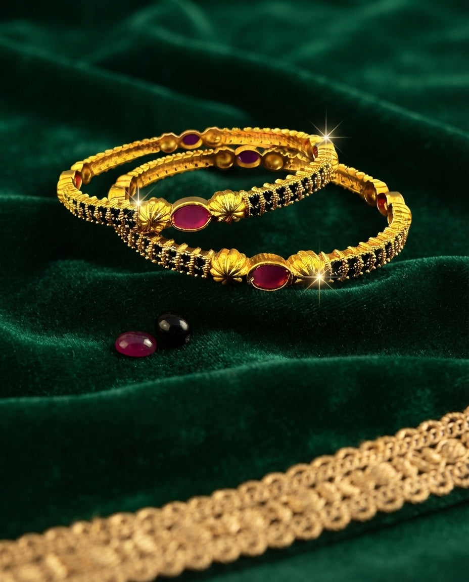 Bangles with Bold Pink and Black Accents