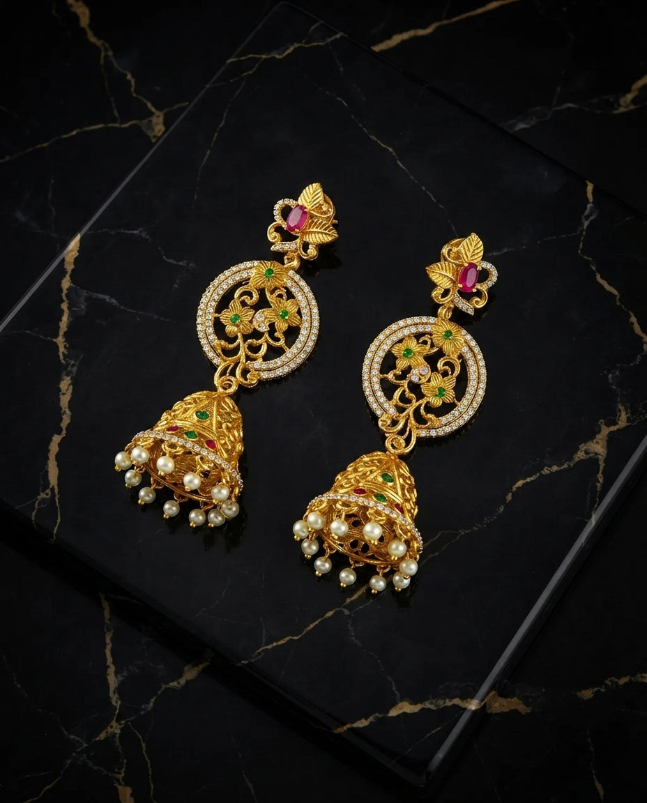 Bell-Shaped Floral Jhumkas