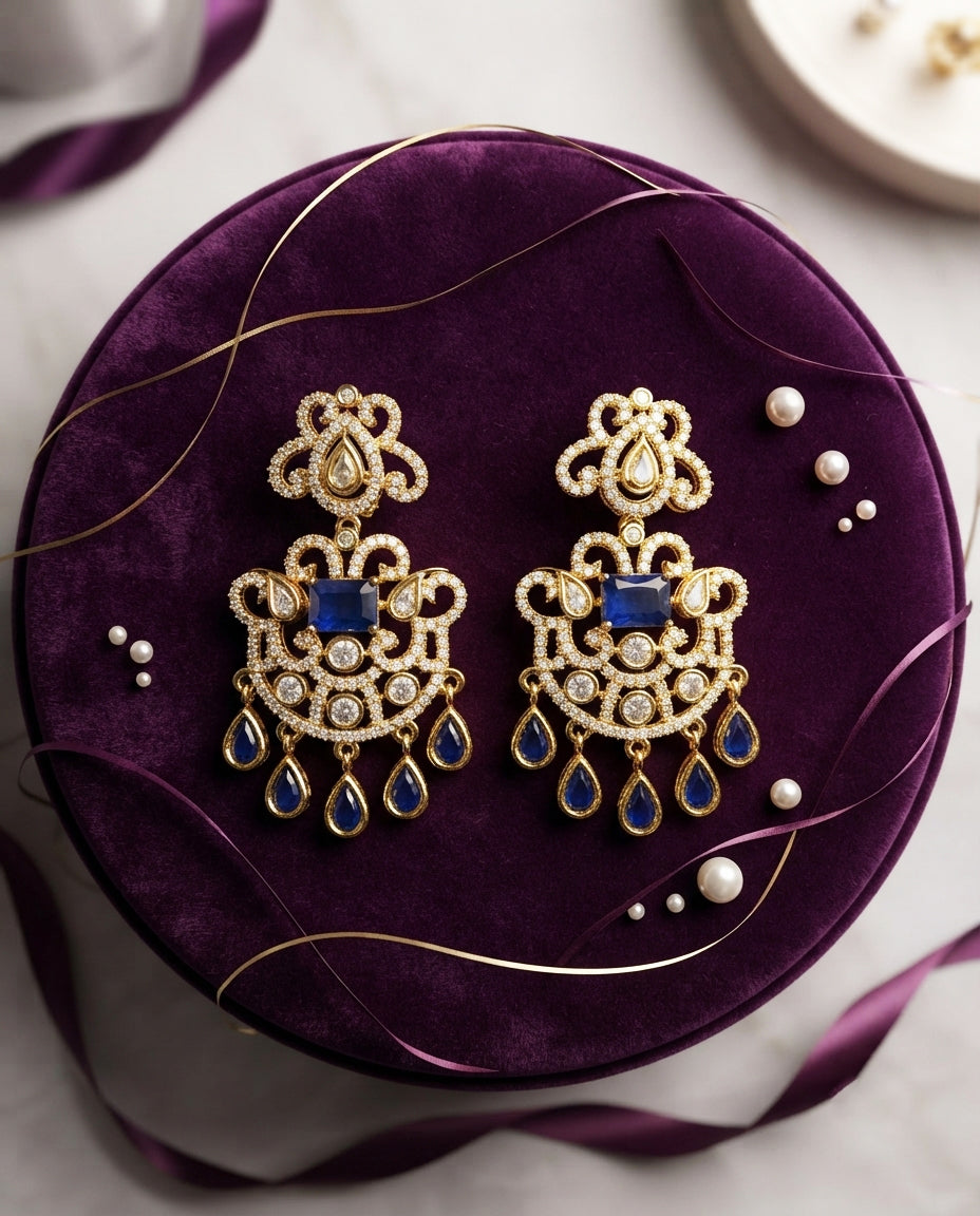 Blue and White Stones Danglers
