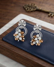 Brown Stone Leaf & Petal Drop Earrings