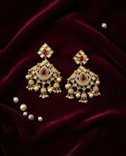 Danglers with Red Stone and Pearl Drops