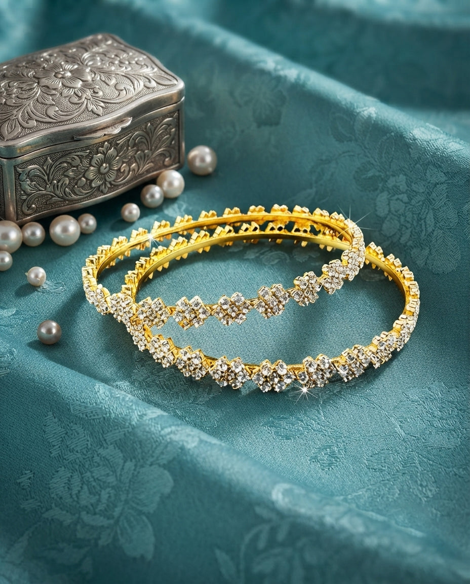 Delicate White Stone Flower Bangles