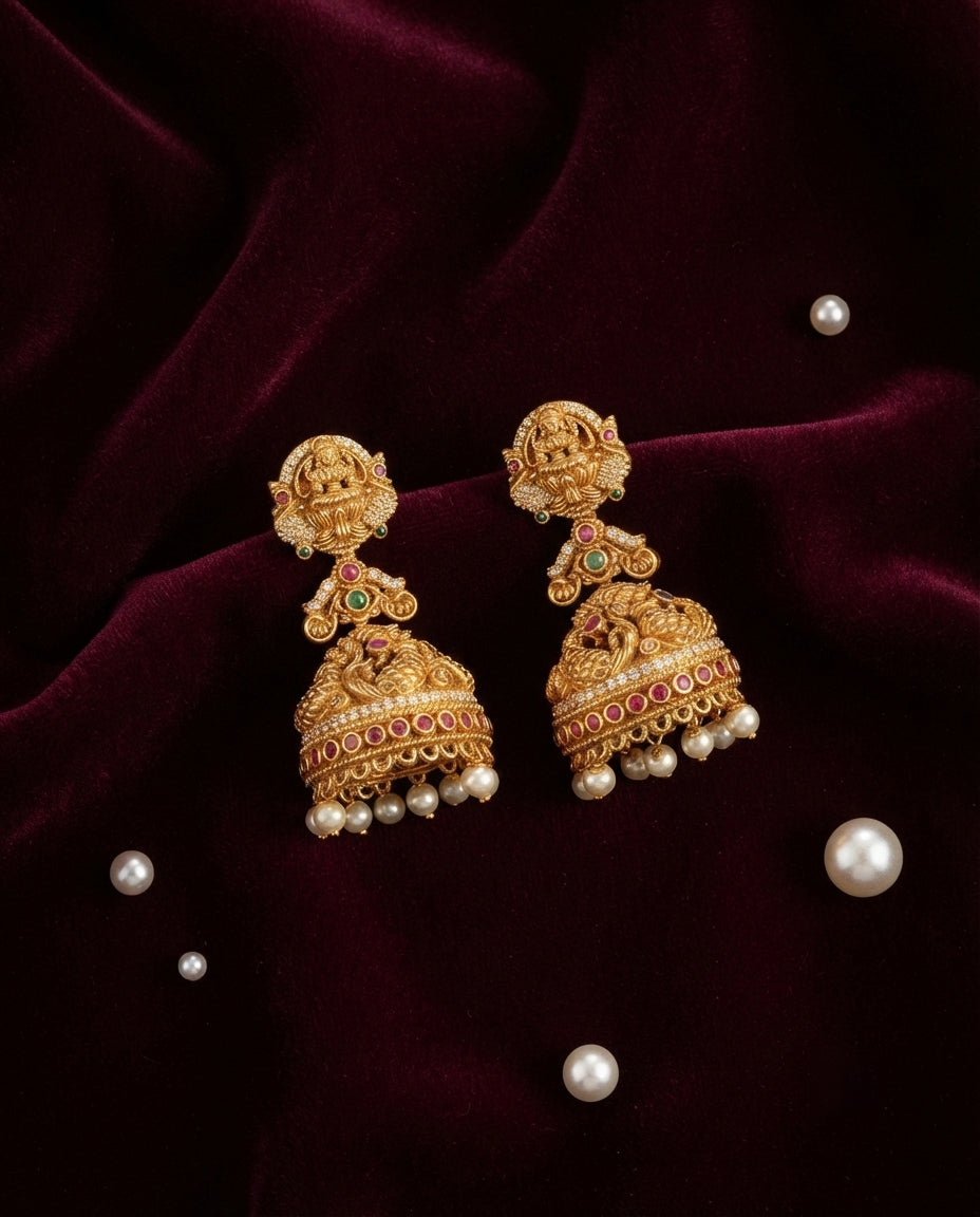 Divine Laxmi Jhumkas with Pearl Detailing