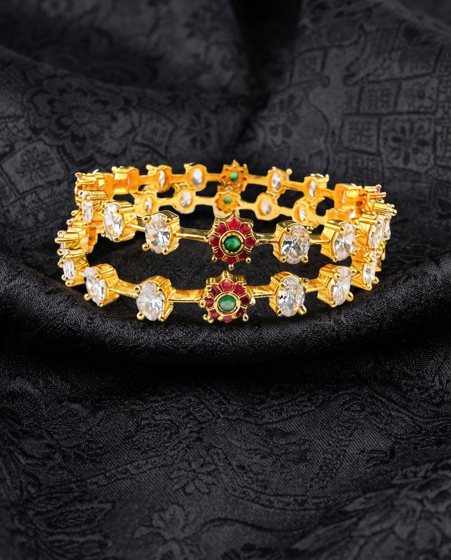 Floral Bangles with White CZ Accents