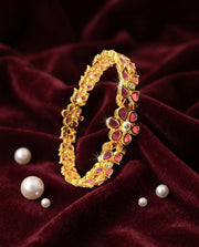 Floral Pink Drop Stone Bangles