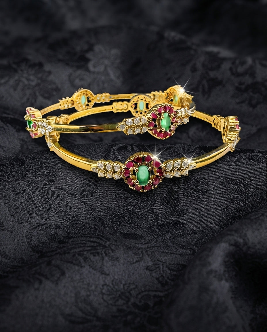 Floral Pink Stone Bangles with White Accents