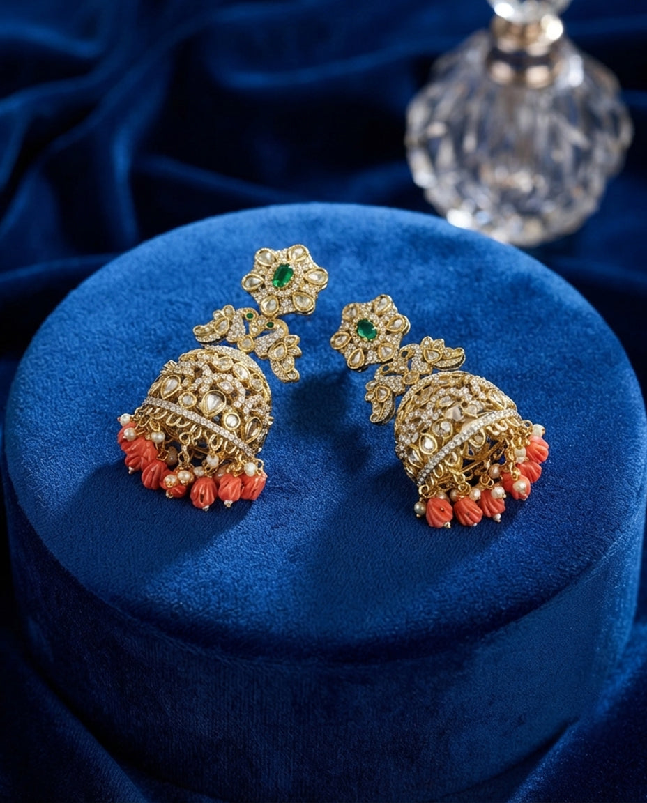 Kundan Jhumkas with Tulip Beads