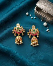 Moon-Shaped Jhumkas with Pink Stones