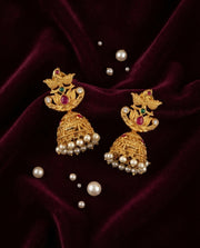 Peacock jumkas and Pearl Drops