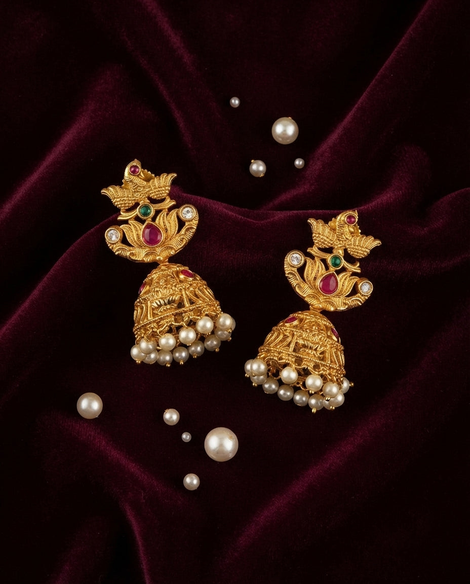 Peacock jumkas and Pearl Drops
