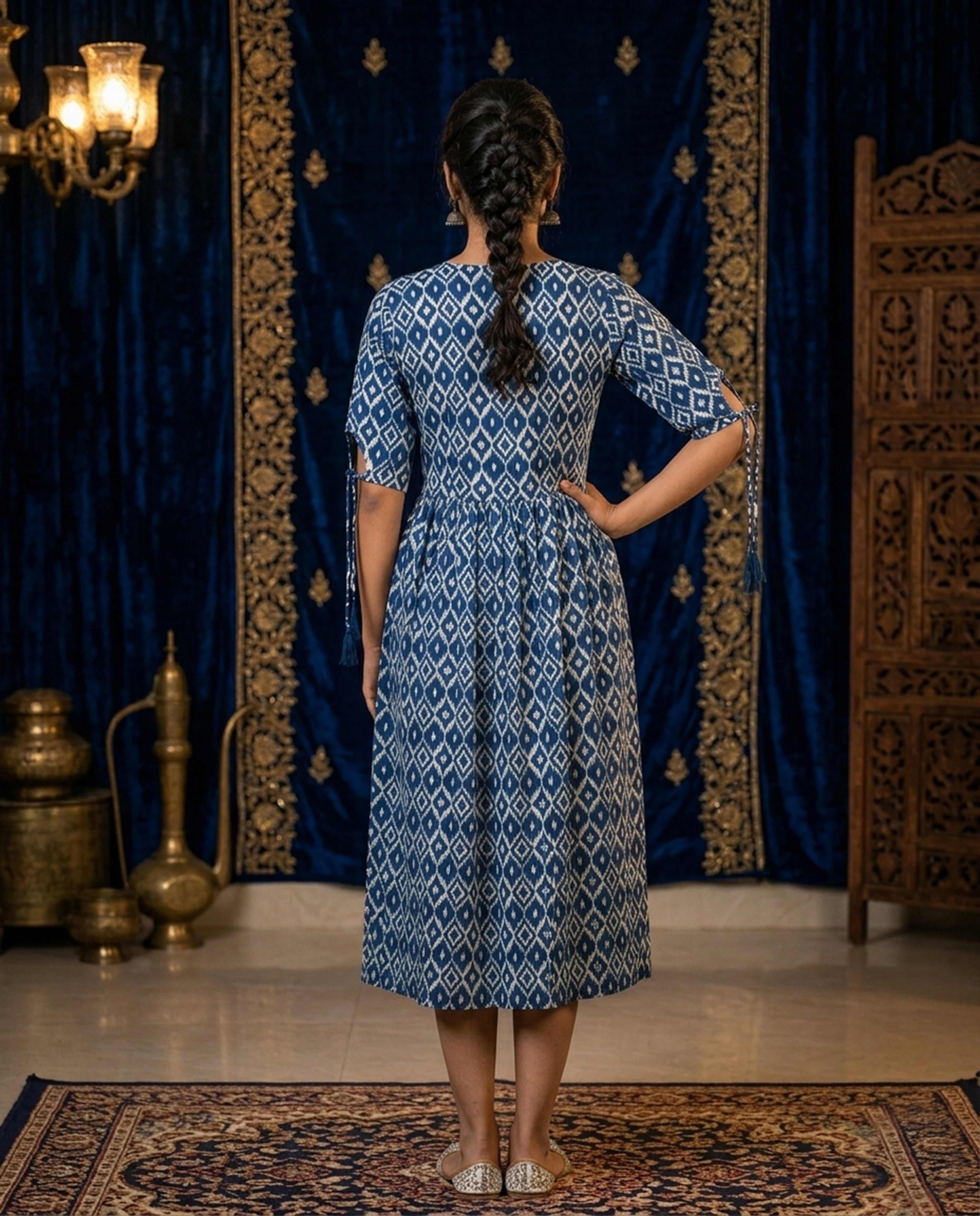 Navy Rayon Gown With Elegant Self Diamond Design