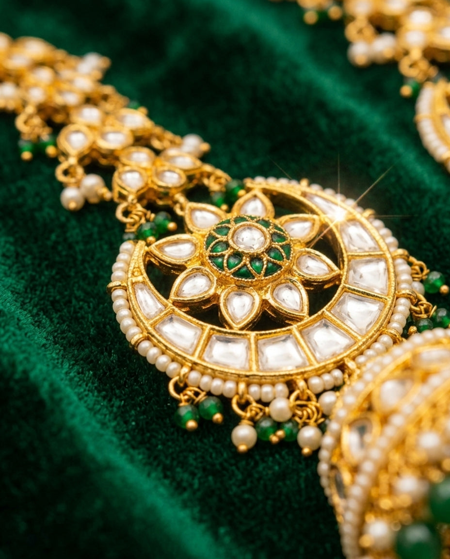 Elegant Gold Kundan Jhumkas with Pearls & Beads
