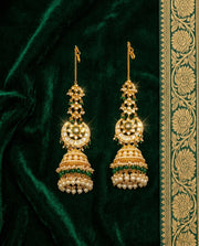 Elegant Gold Kundan Jhumkas with Pearls & Beads