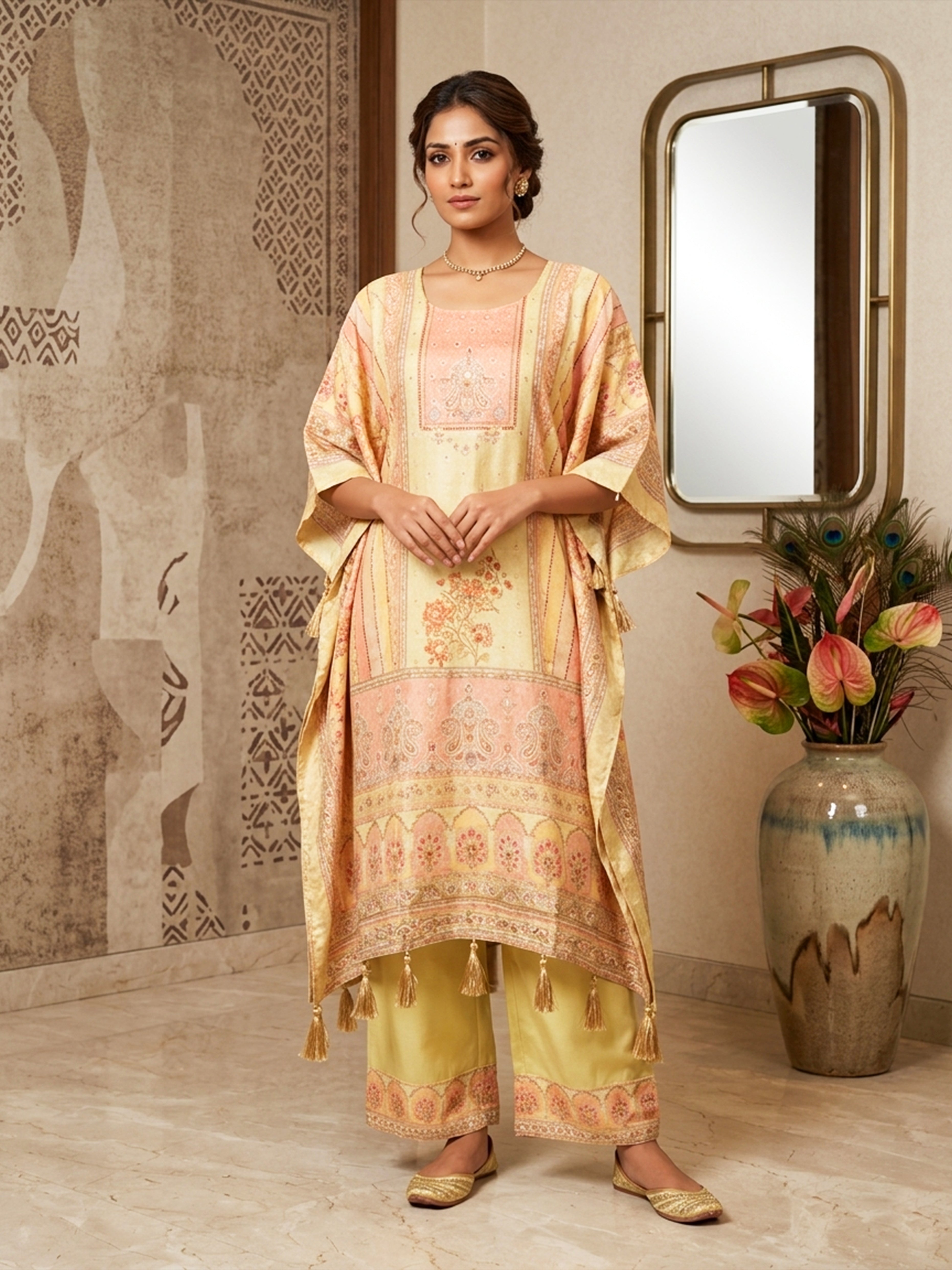 Floral Fusion Kaftan With Palazzo Set