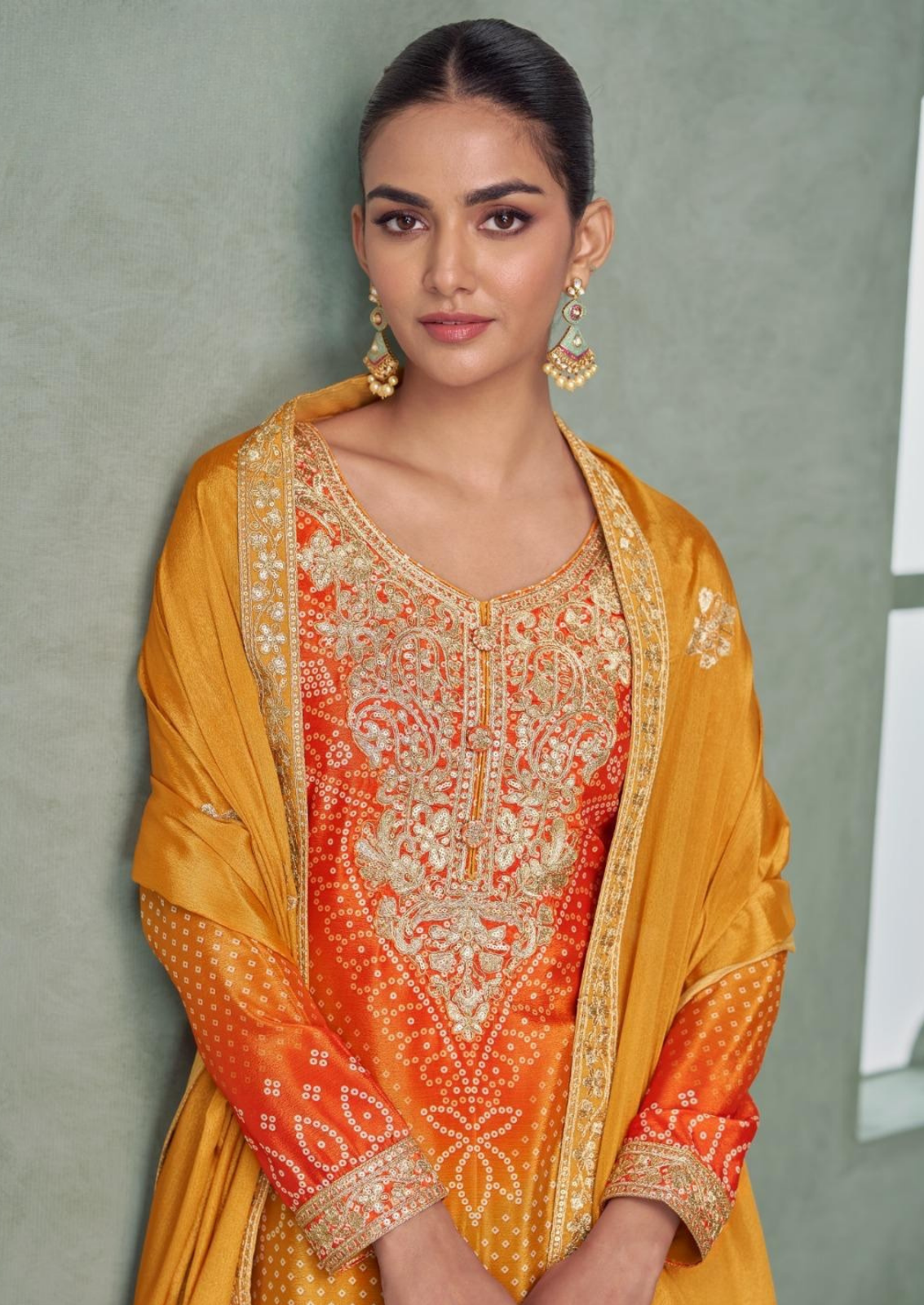 Bandini Sharara Set With Golden Chamki Embroidery