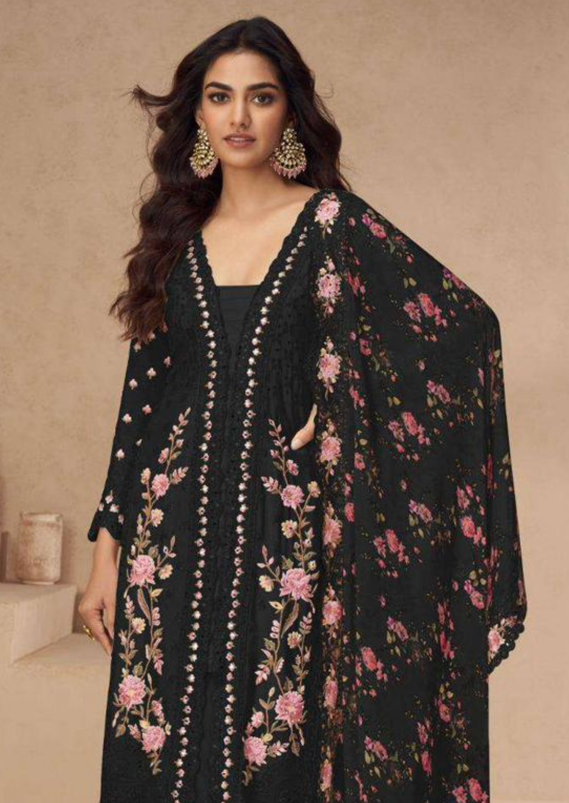 Chinon Silk Sharara With Sequin Embroidery
