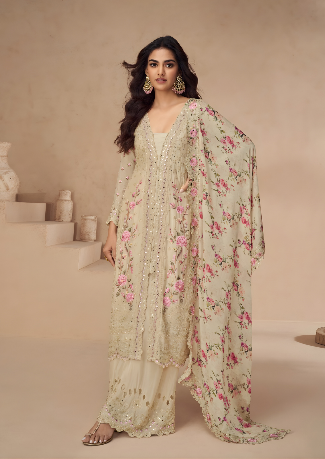 Chinon Silk Sharara With Sequin Embroidery