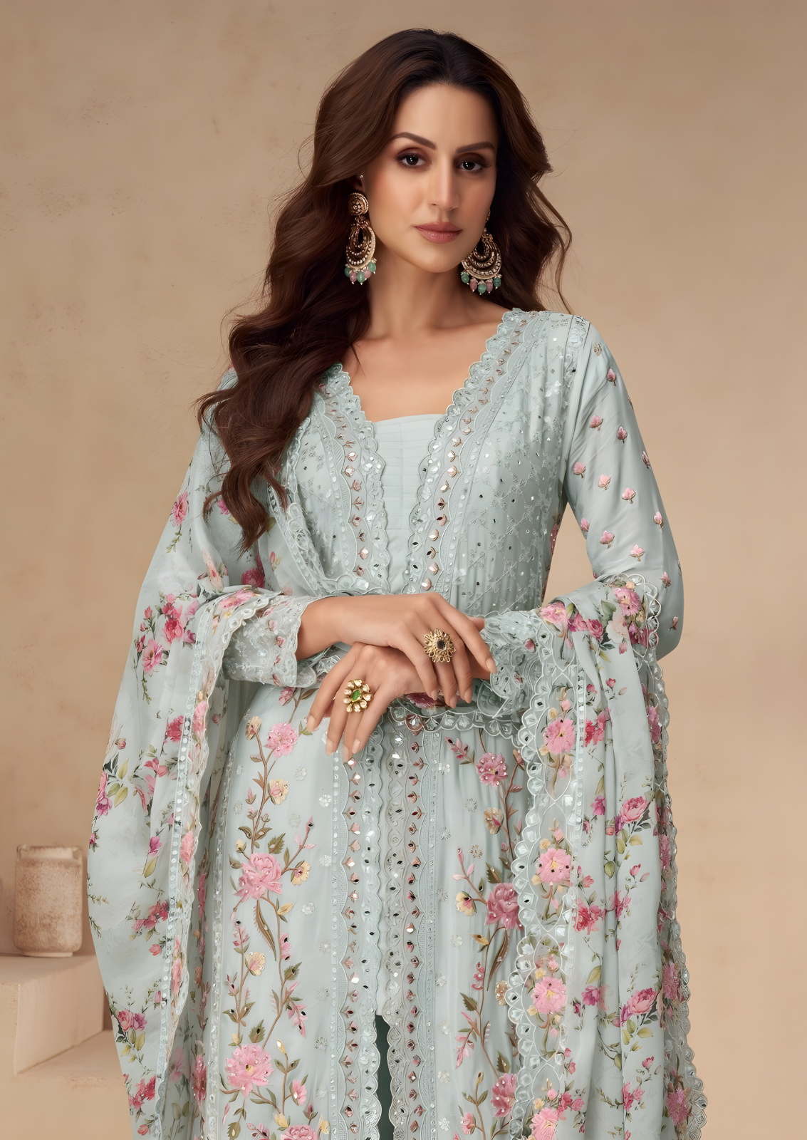 Chinon Silk Sharara With Sequin Embroidery