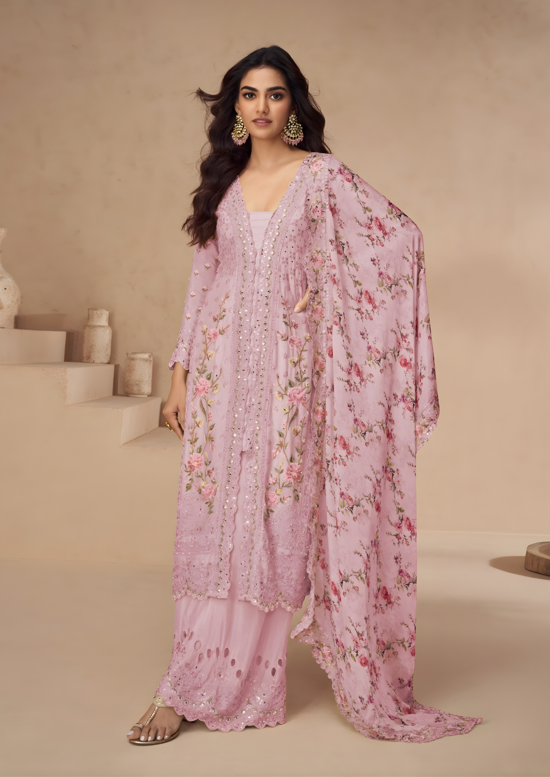 Chinon Silk Sharara With Sequin Embroidery
