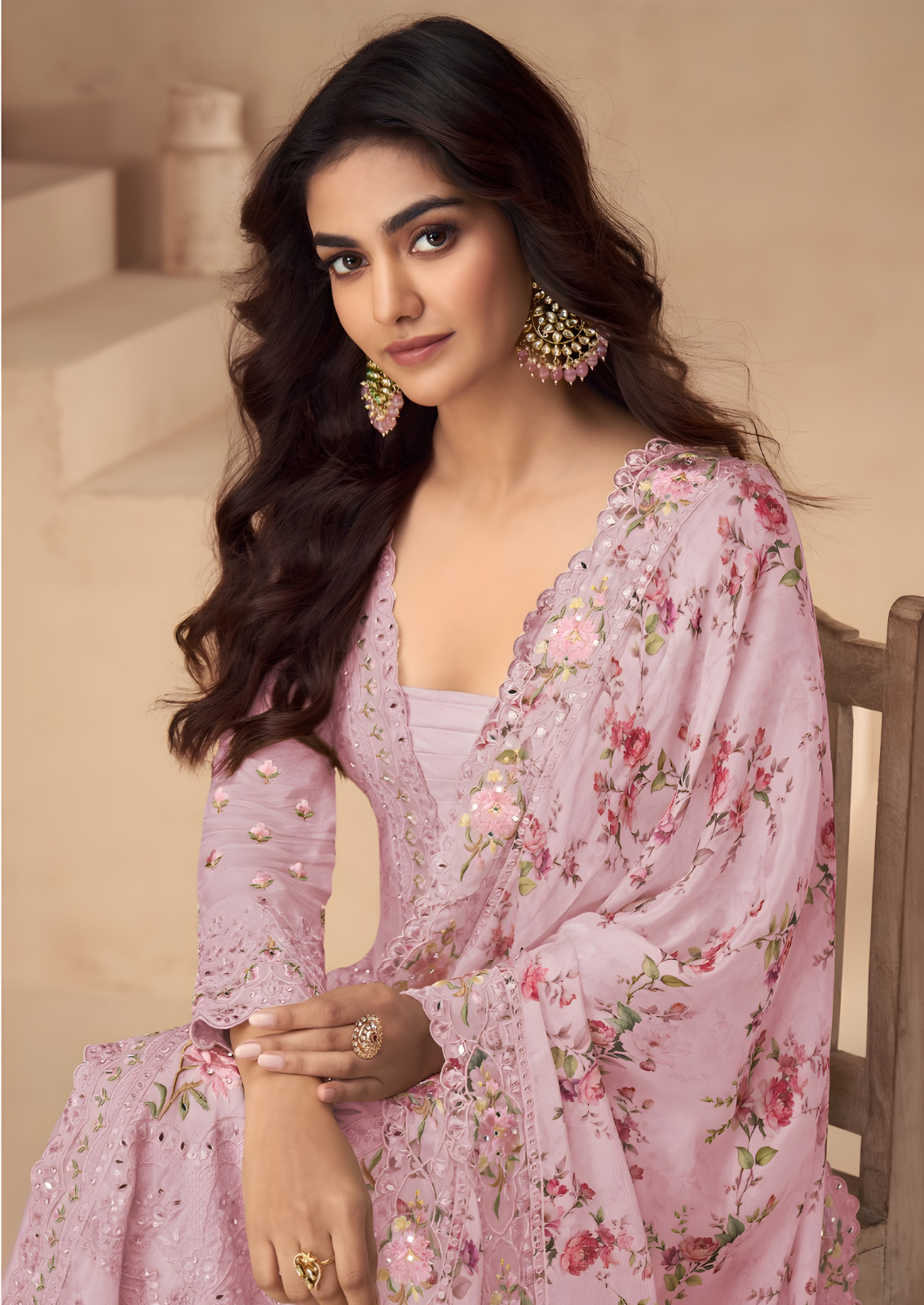 Chinon Silk Sharara With Sequin Embroidery