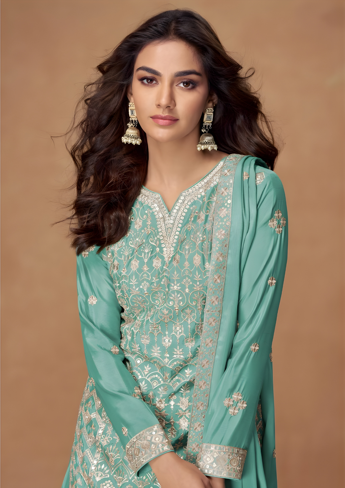 Chamki Embroidered Chiffon Silk Sharara Set