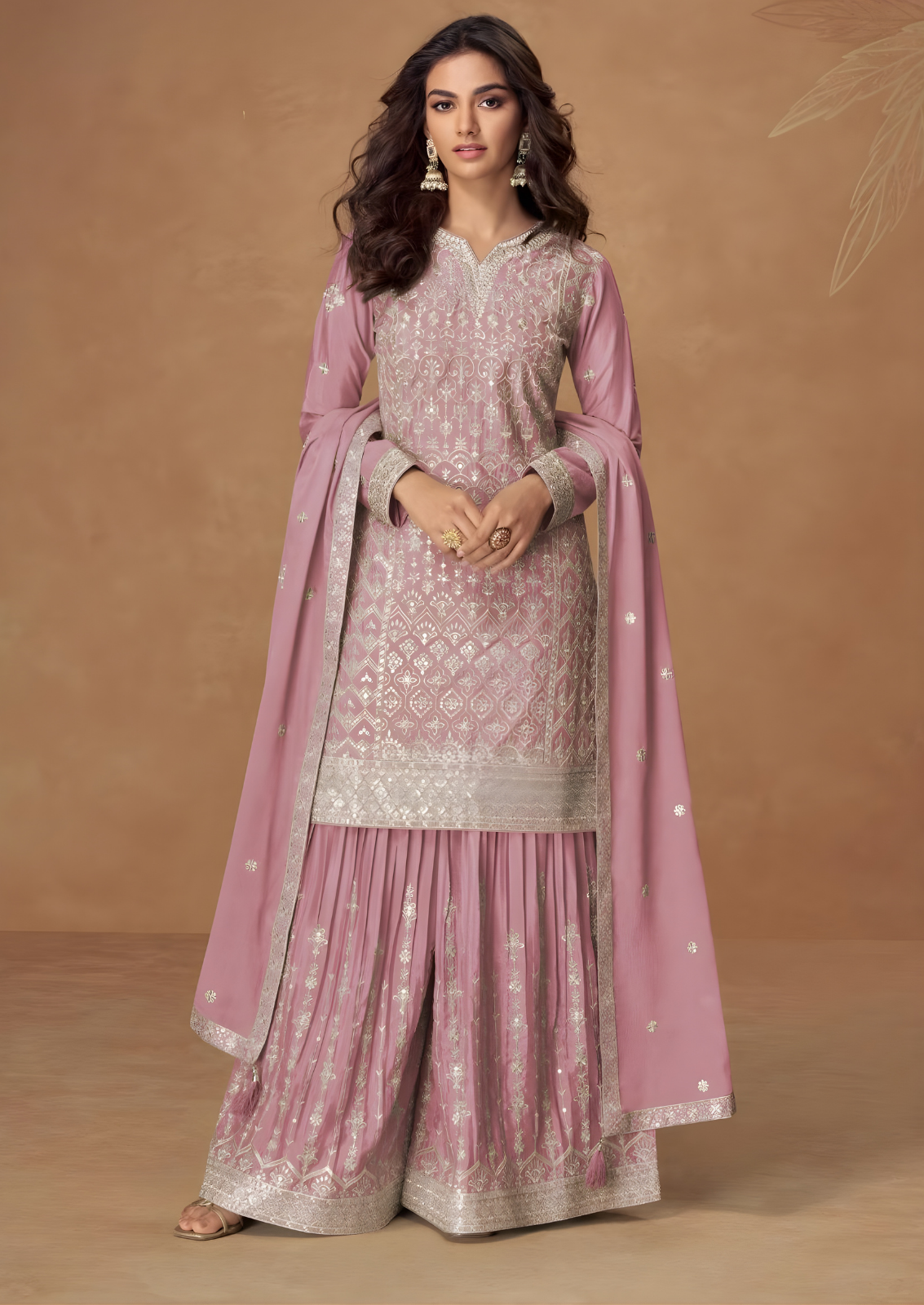 Chamki Embroidered Chiffon Silk Sharara Set