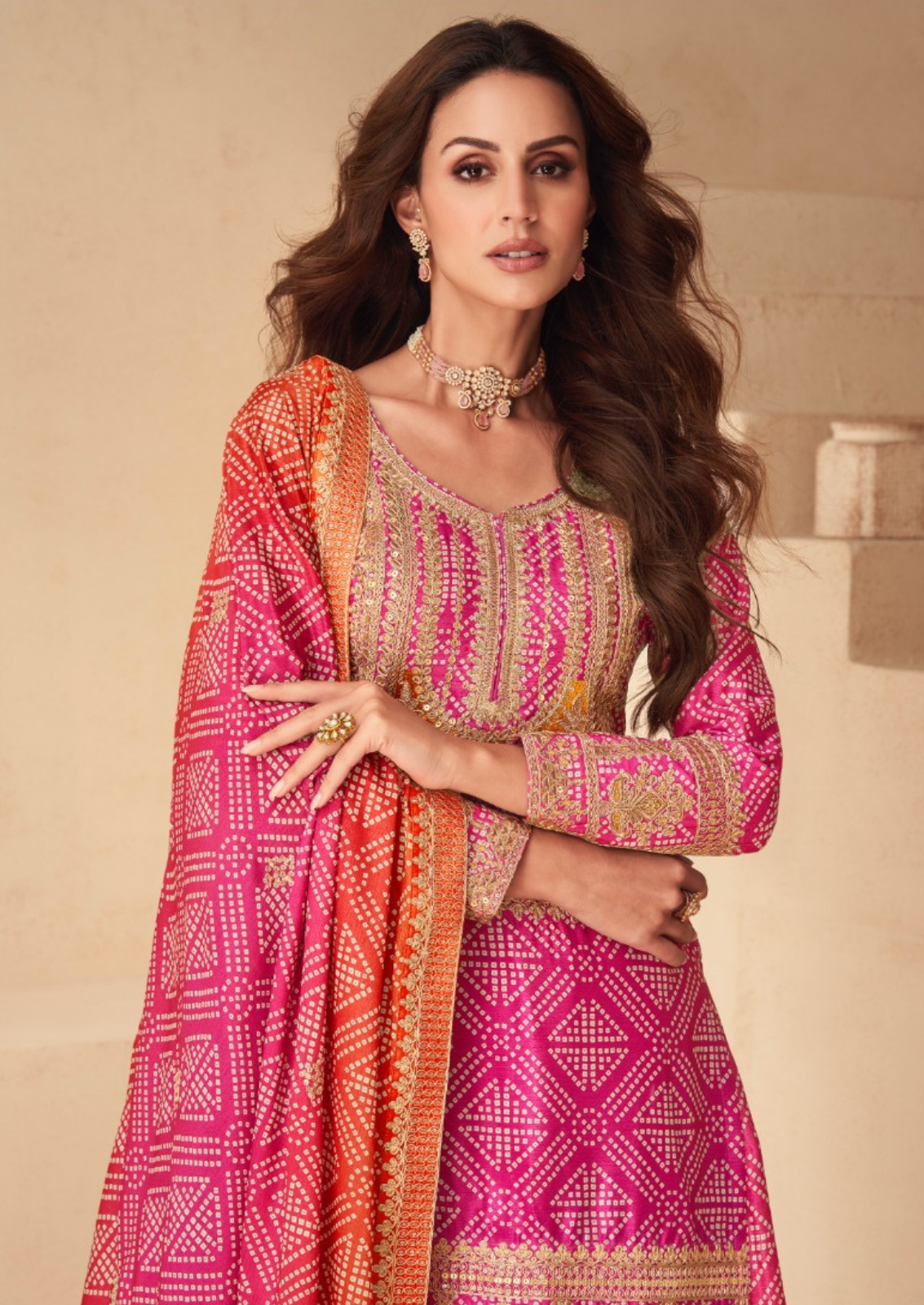 Pink Sharara Set with Golden Sequin Embroidery