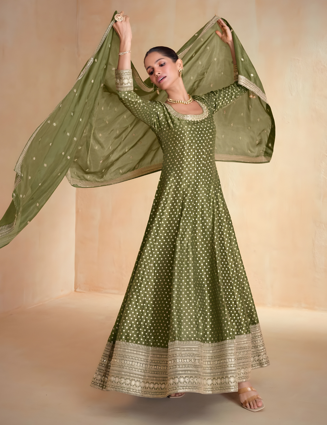 Tissue Silk Long Frock With Zari Work