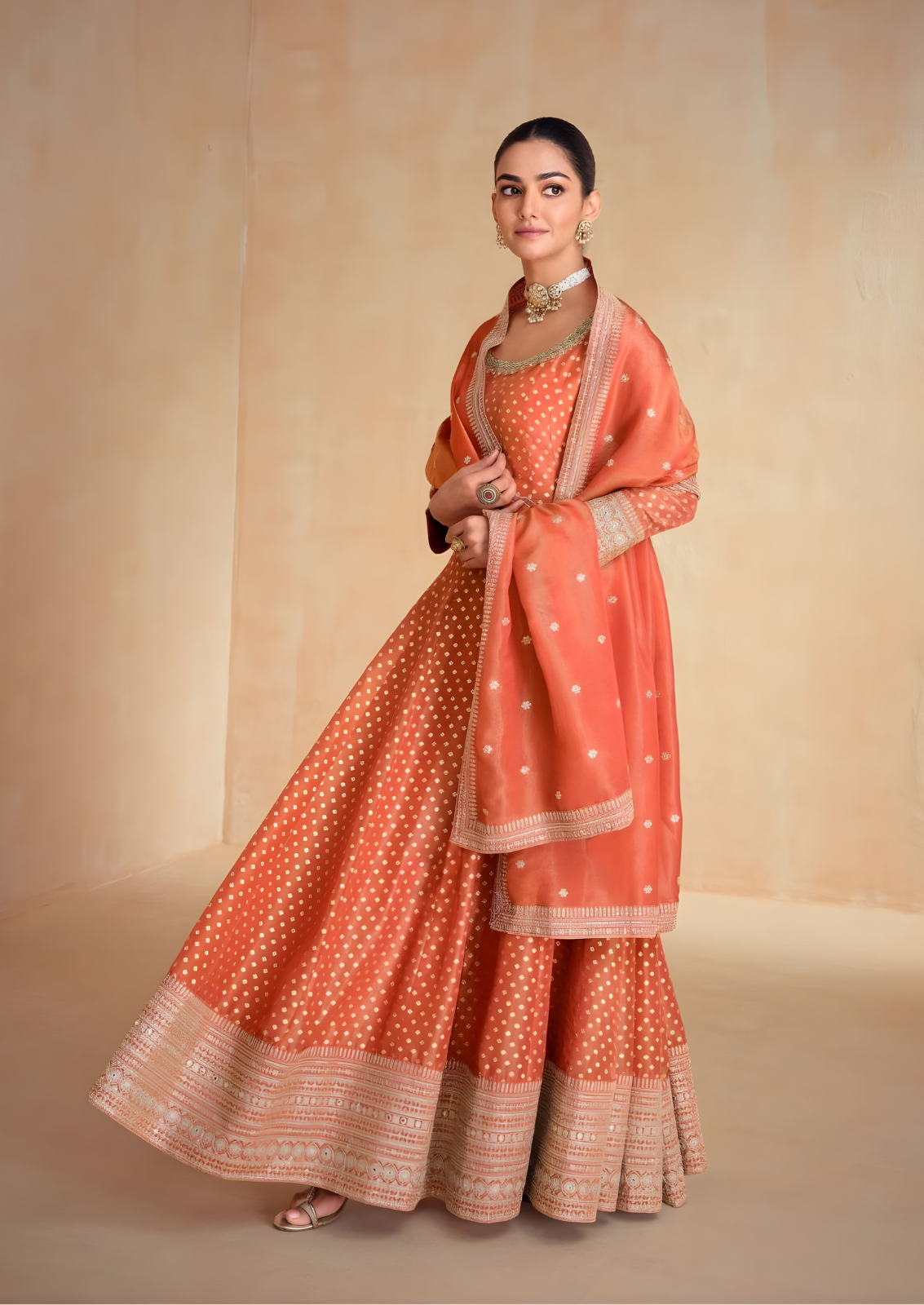 Tissue Silk Long Frock With Zari Work