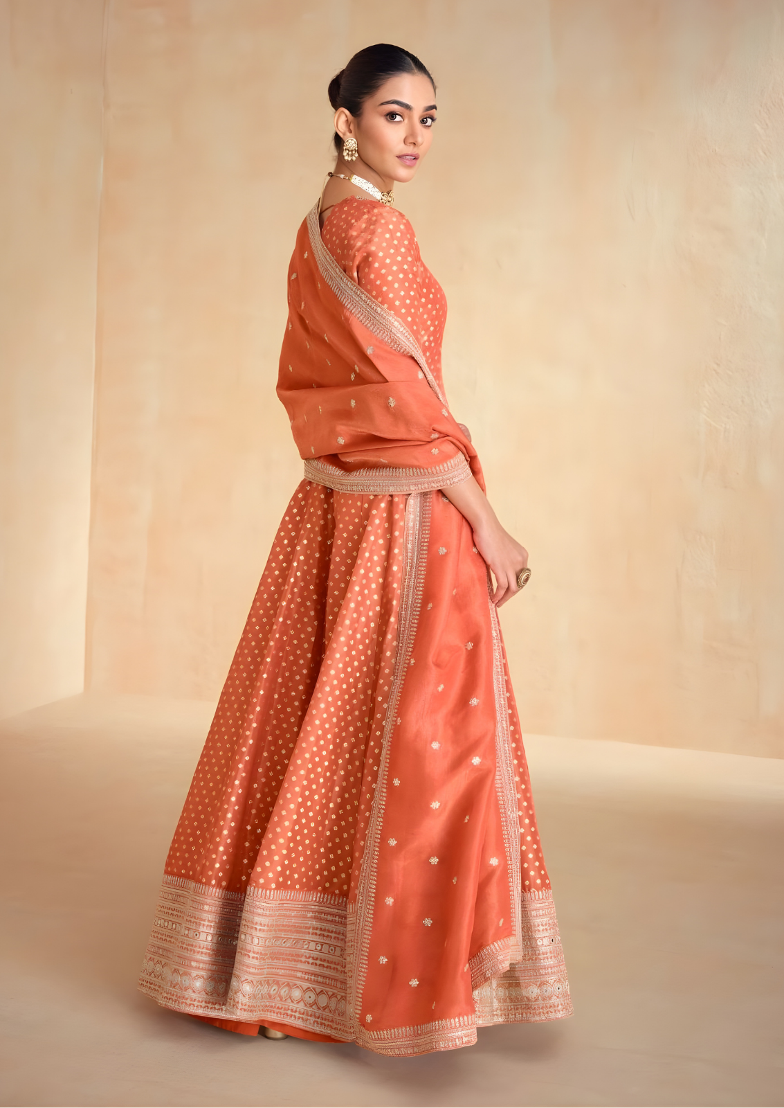 Tissue Silk Long Frock With Zari Work