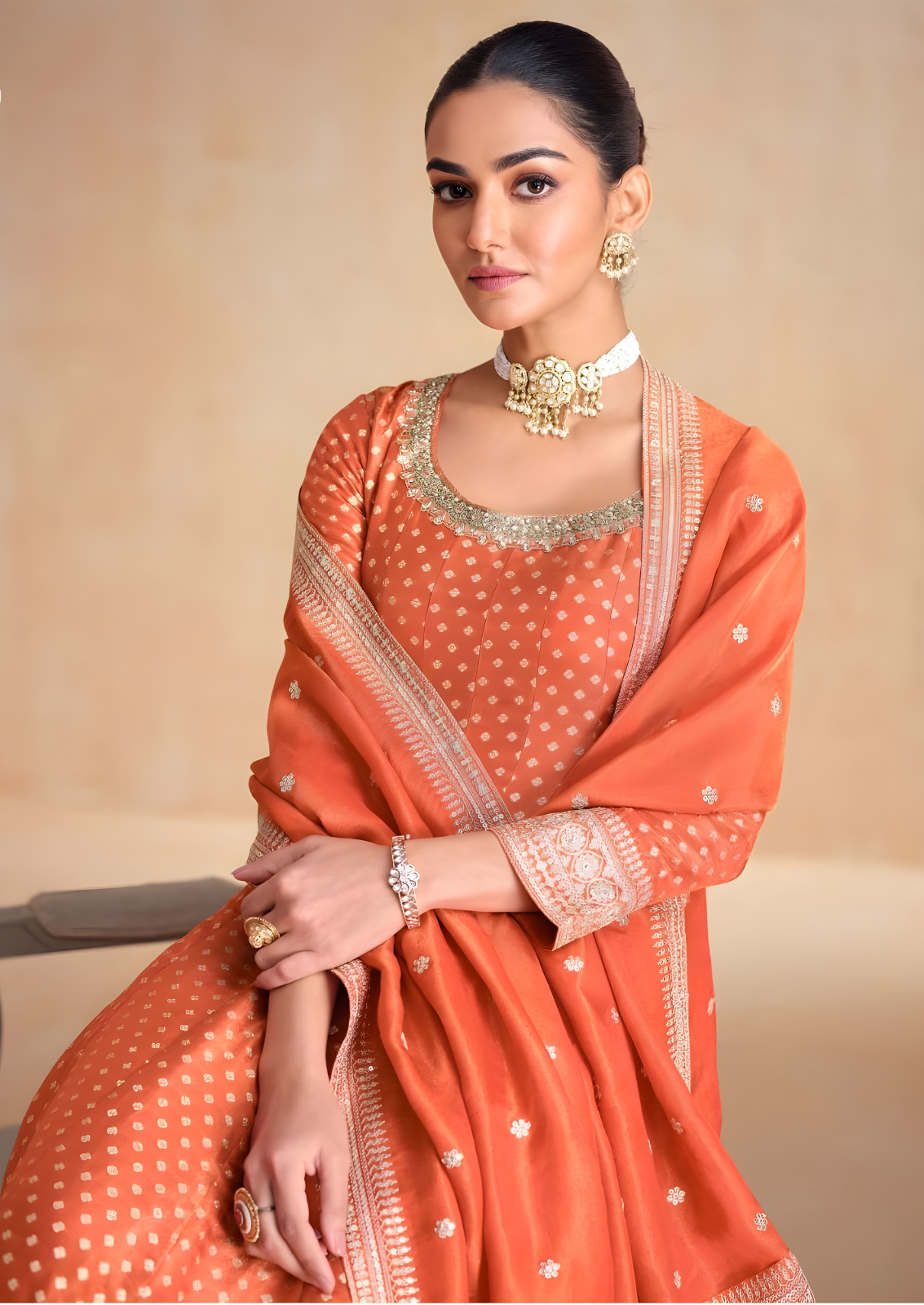 Tissue Silk Long Frock With Zari Work