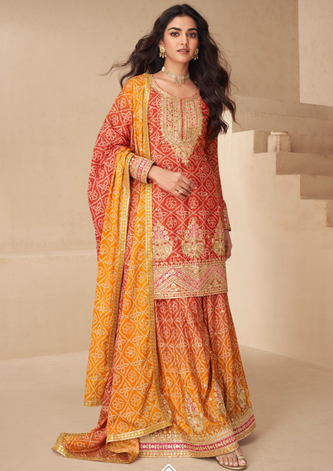 Crepe Silk Sharara With Golden Embellishments