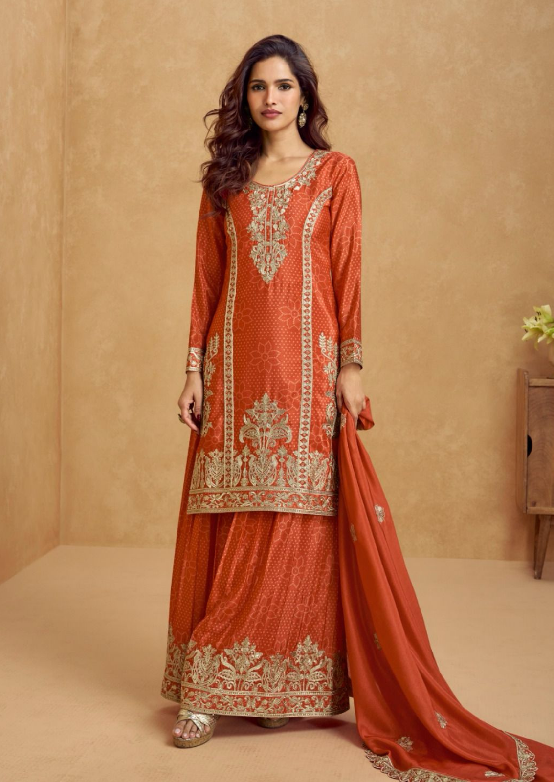Bandini Print Sharara With Mirror Embroidery